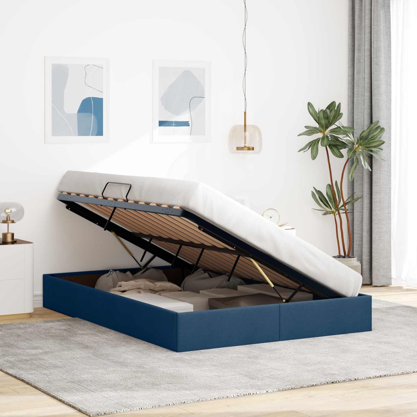 Letto ottomano con archiviazione Blu 140 x 190 cm Tessuto | homemem39