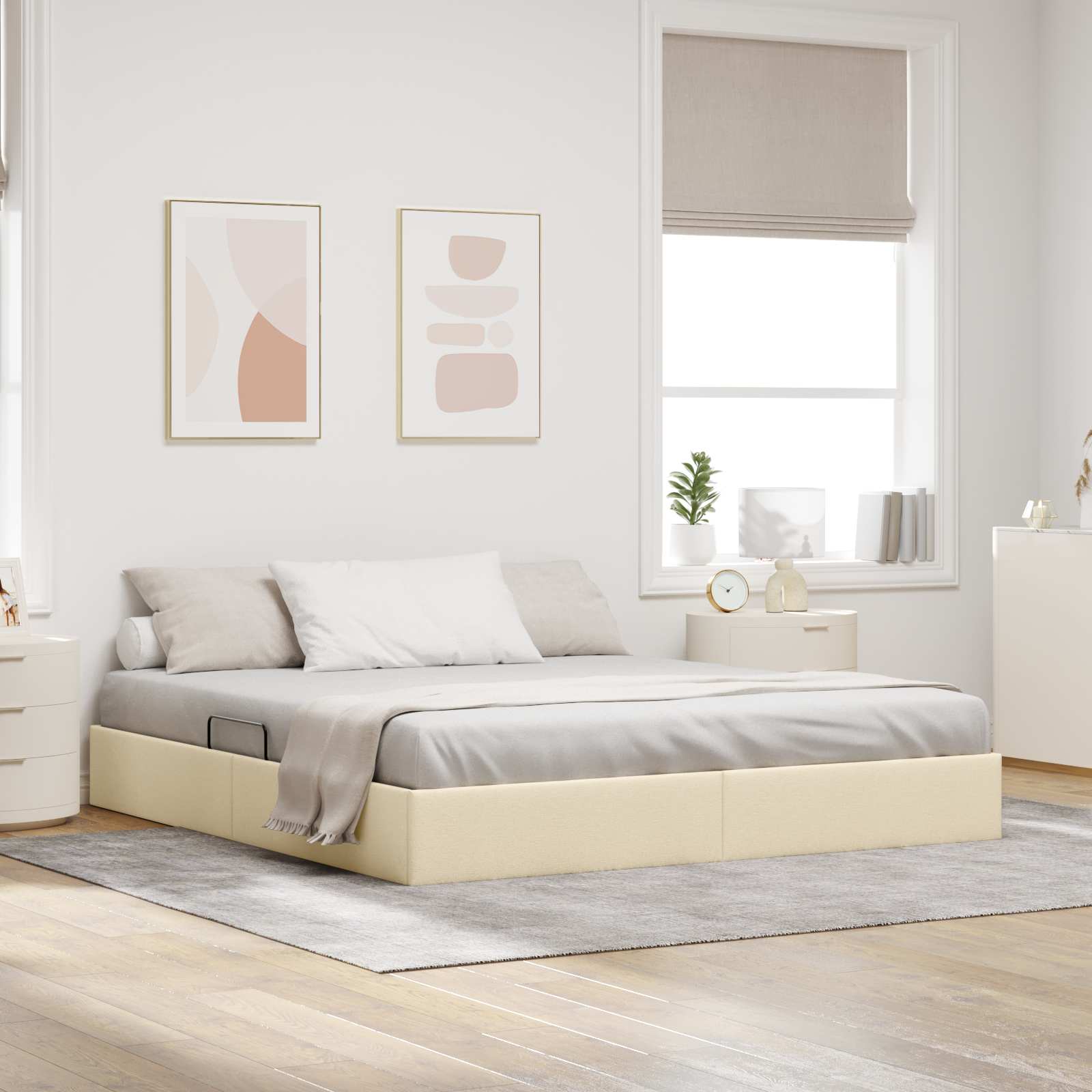 Letto ottomano con archiviazione Crema 160 x 200 cm Tessuto | homemem39