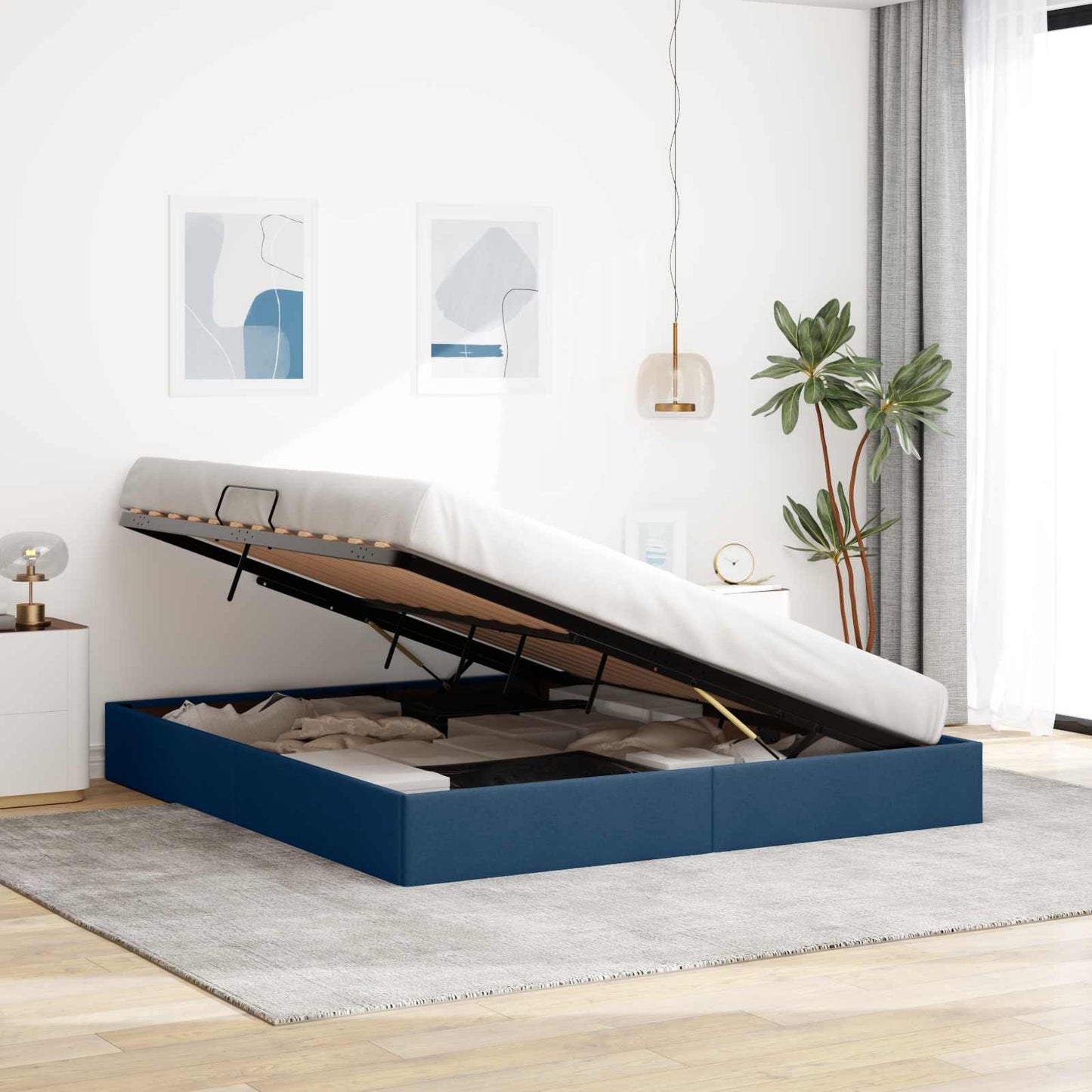 Letto ottomano con archiviazione Blu 160 x 200 cm Tessuto | homemem39