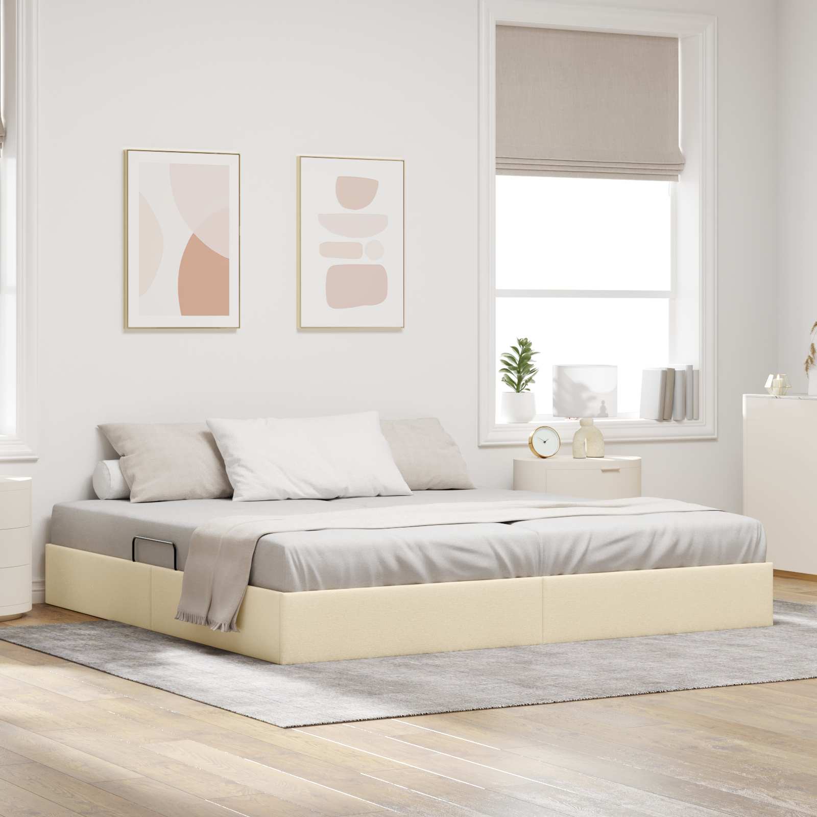 Letto ottomano con archiviazione Crema 200 x 200 cm Tessuto | homemem39