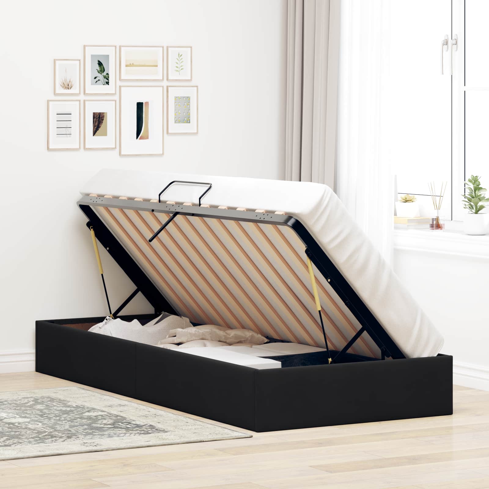 Letto ottomano con archiviazione Nero 90 x 190 cm Velluto | homemem39