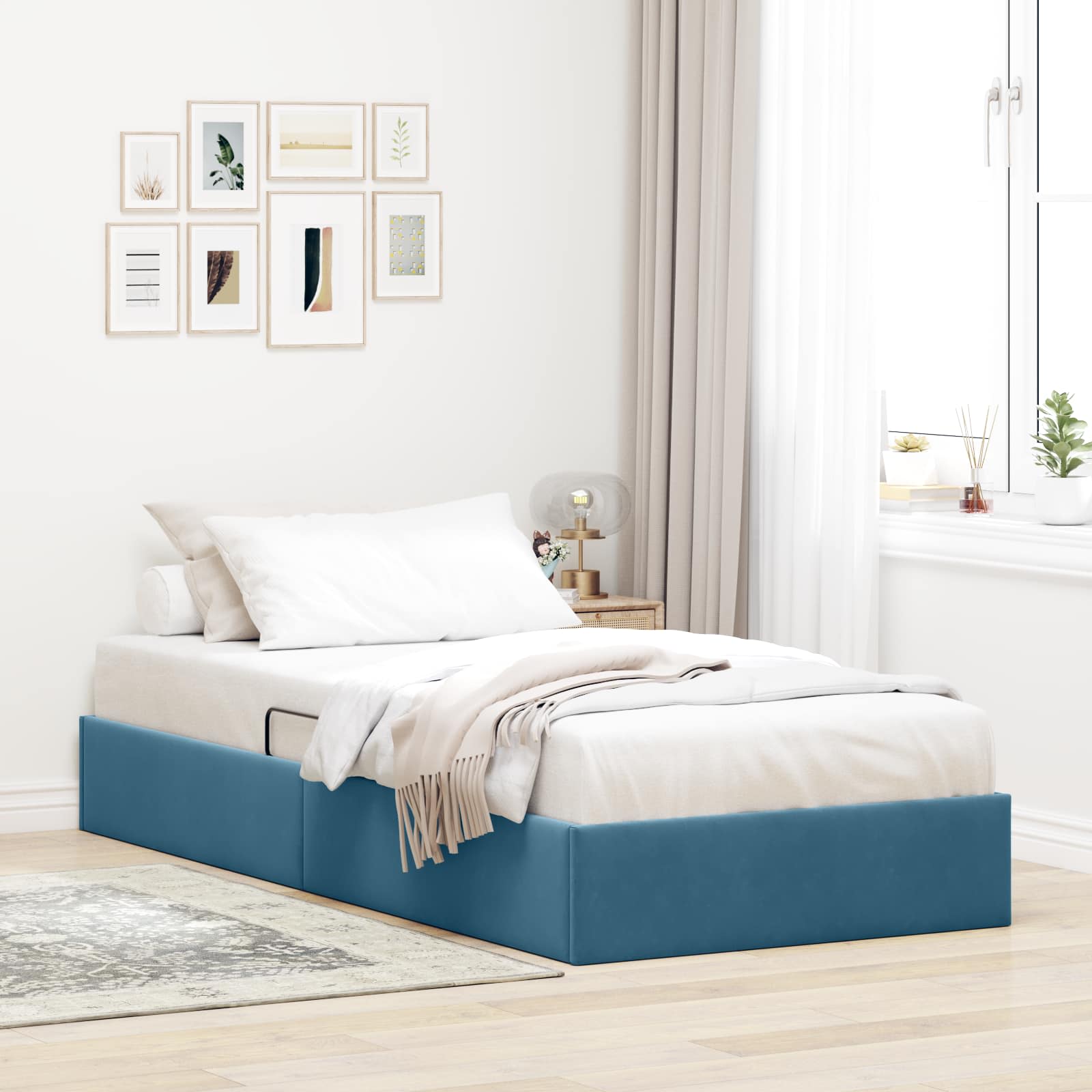 Letto ottomano con archiviazione Blu Scuro 90 x 190 cm Velluto | homemem39