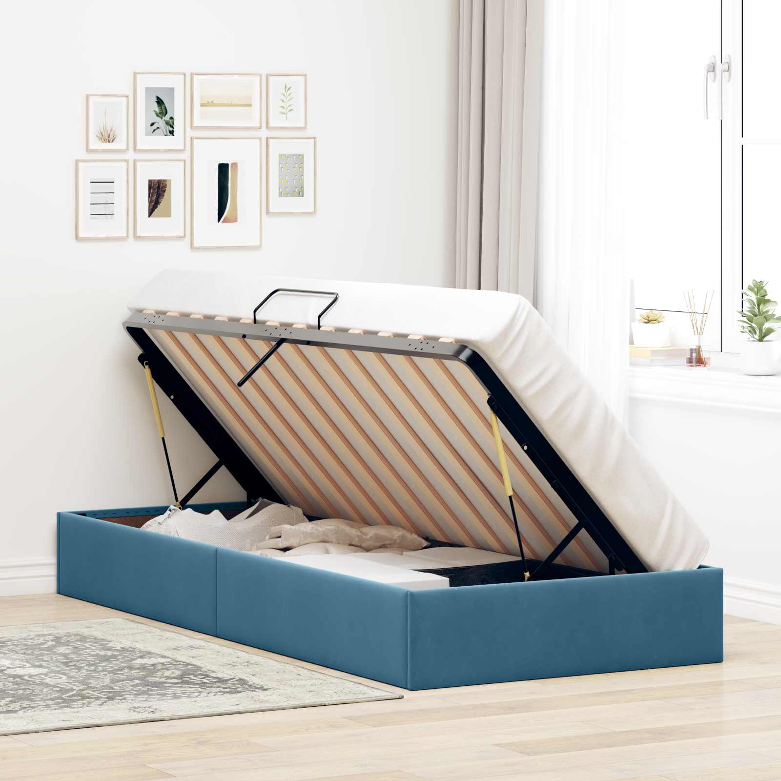 Letto ottomano con archiviazione Blu Scuro 90 x 200 cm Velluto | homemem39