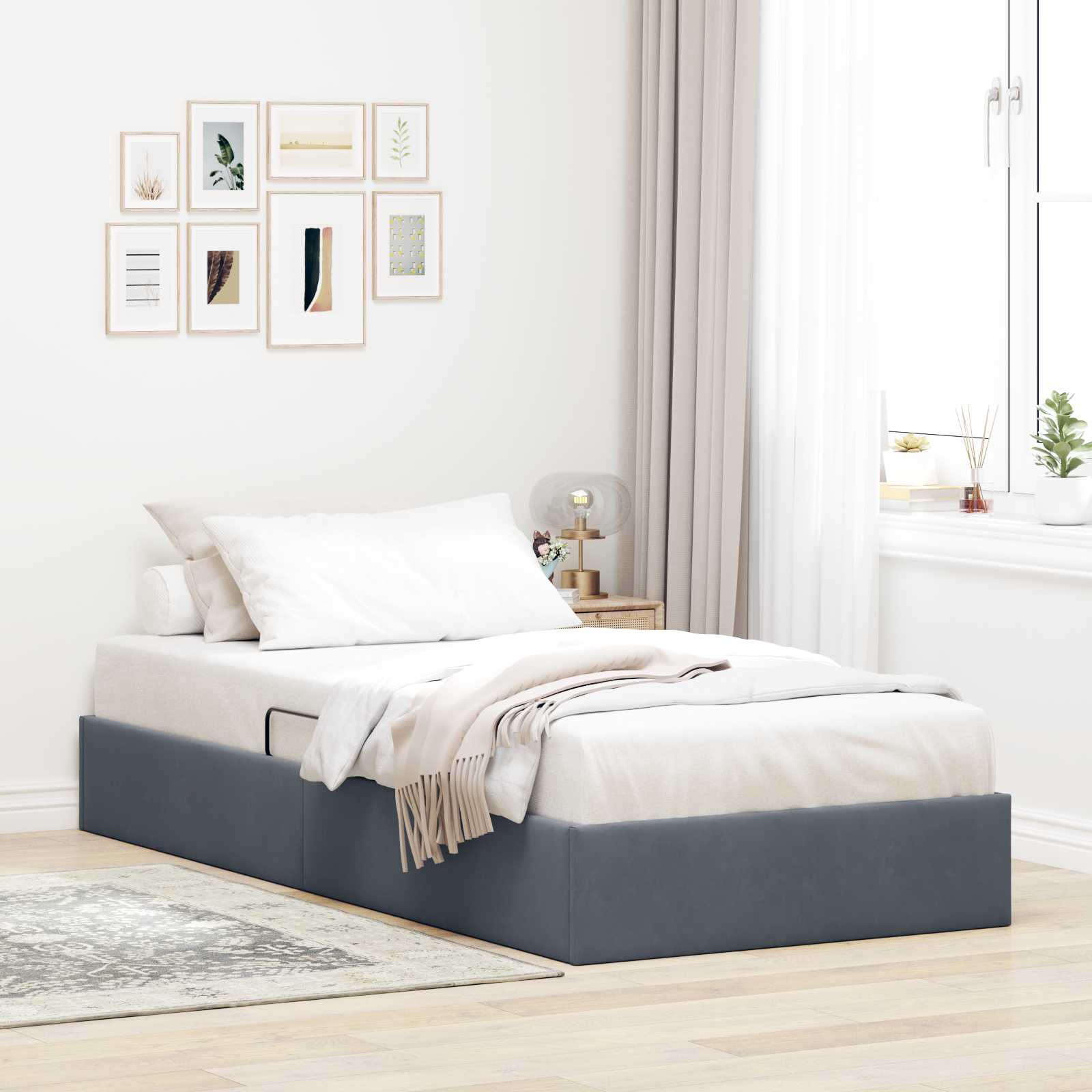 Letto ottomano Grigio Scuro 100 x 200 cm Velluto | homemem39
