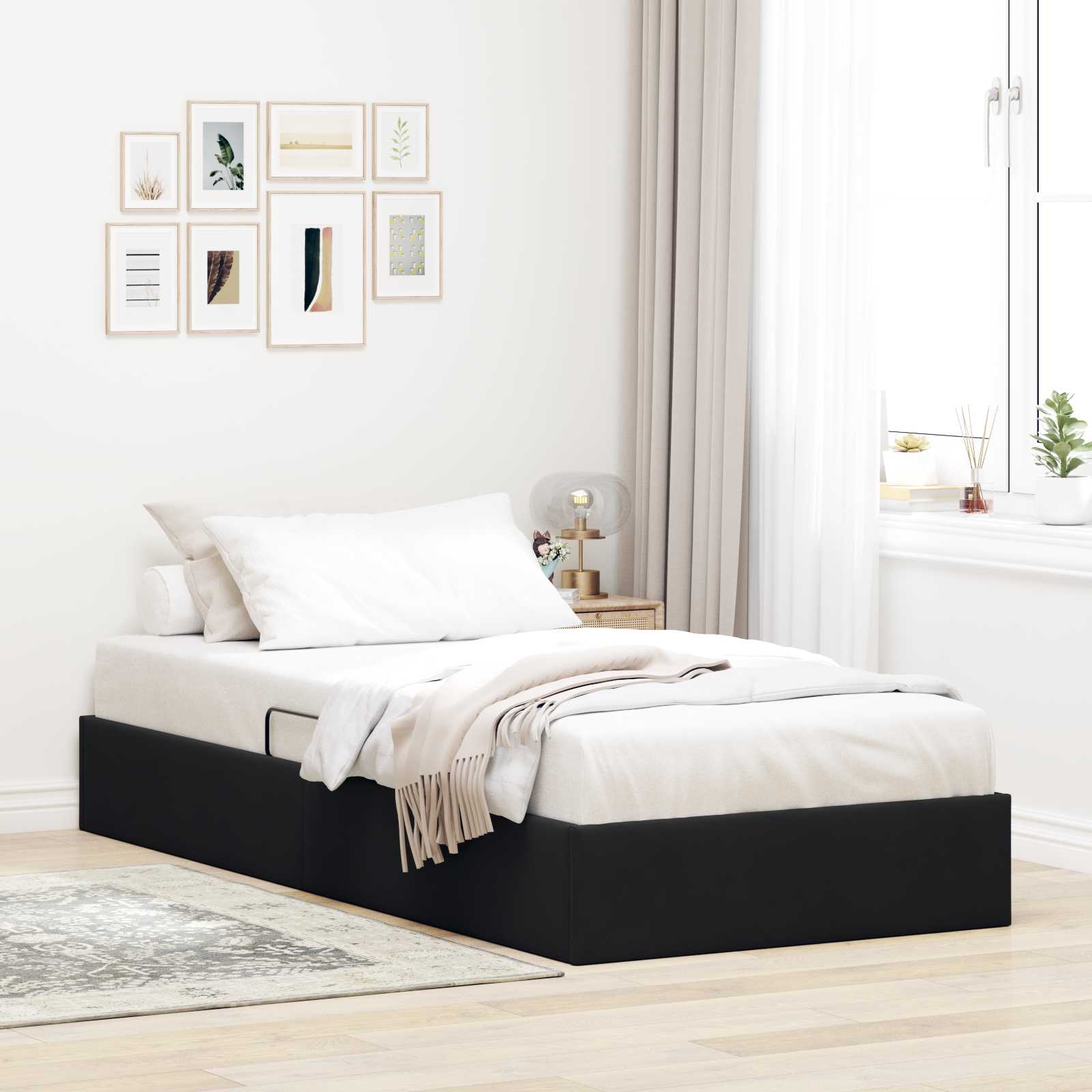 Letto ottomano con archiviazione Nero 100 x 200 cm Velluto | homemem39