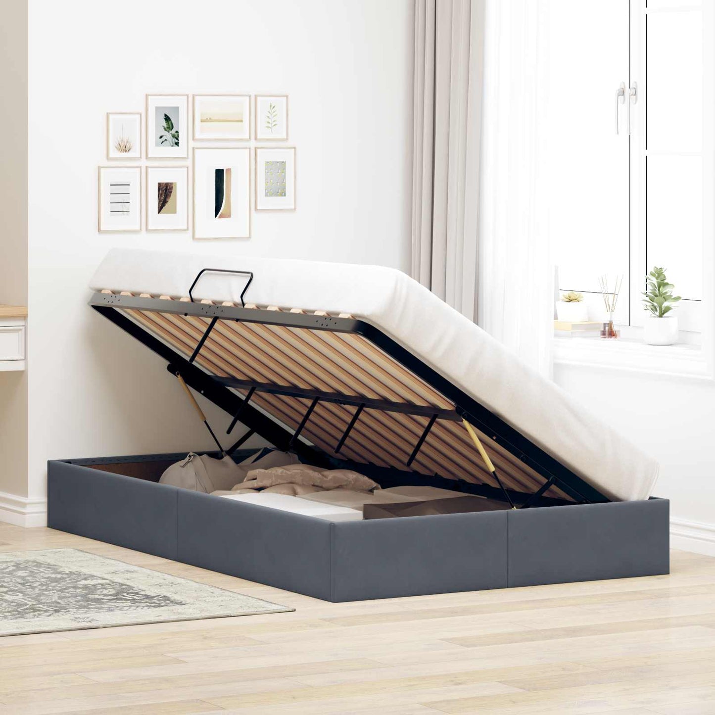 Letto ottomano Grigio Scuro 120 x 200 cm Velluto
