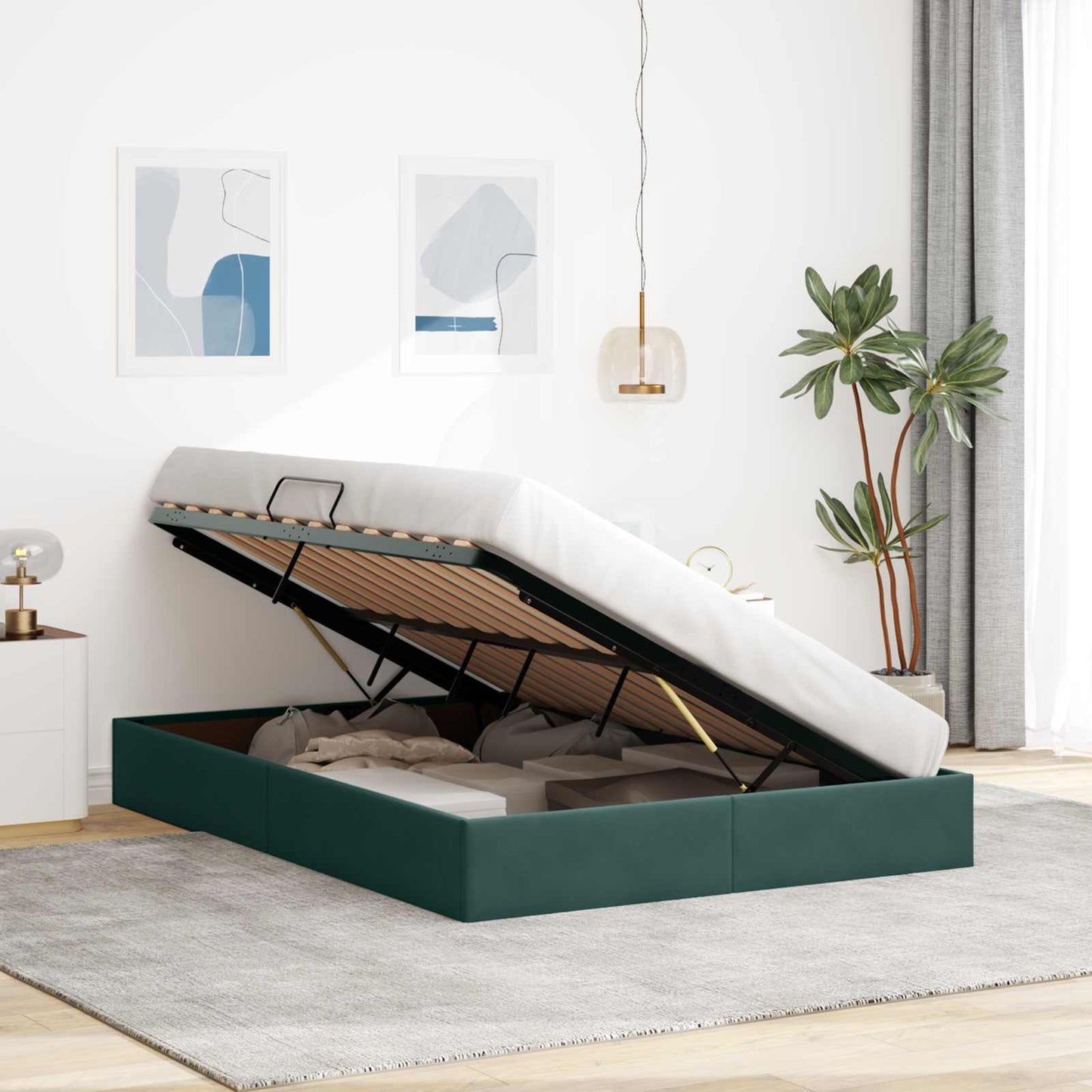 Letto ottomano Verde Scuro 140 x 190 cm Velluto | homemem39