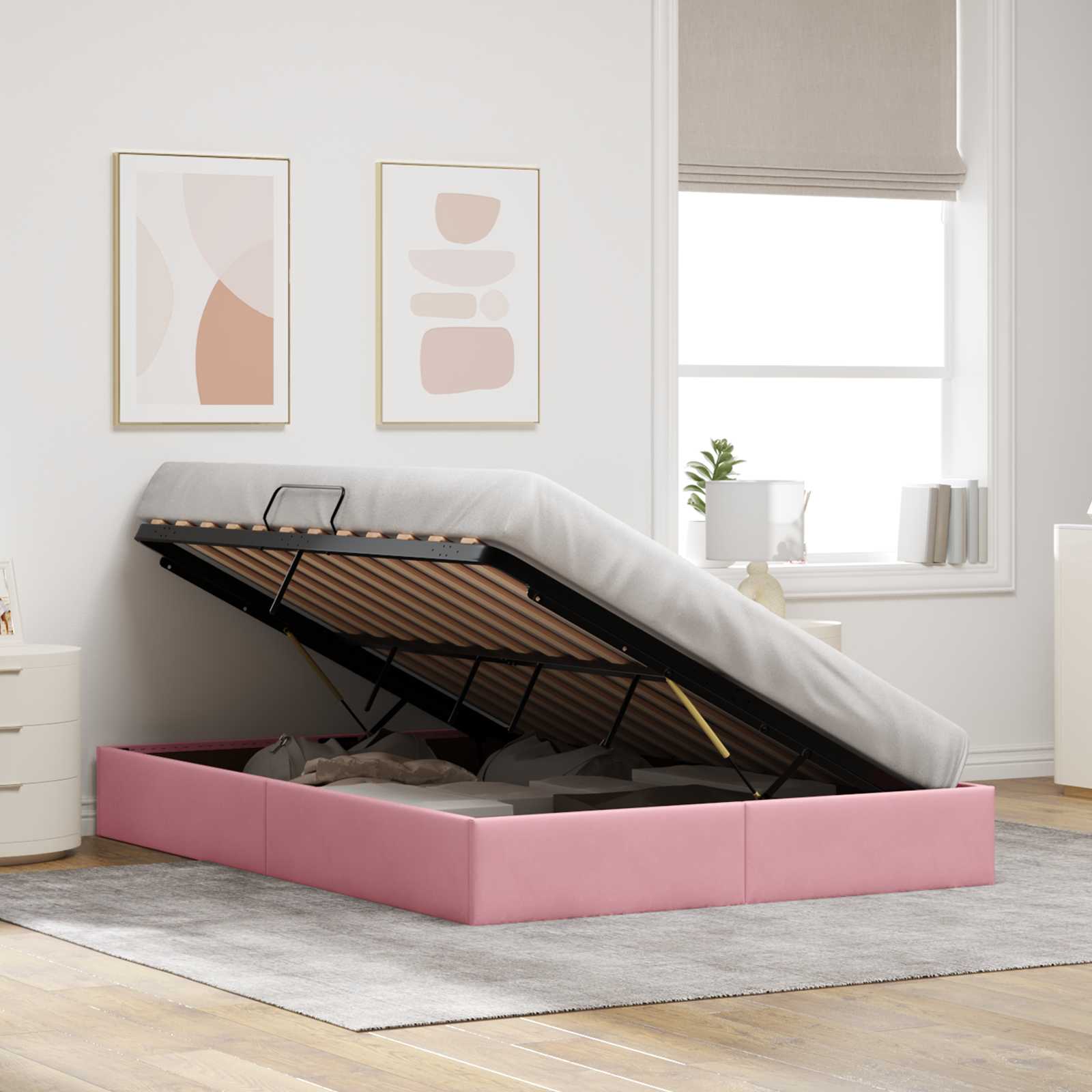 Letto ottomano con archiviazione Rosa 140 x 200 cm Velluto | homemem39