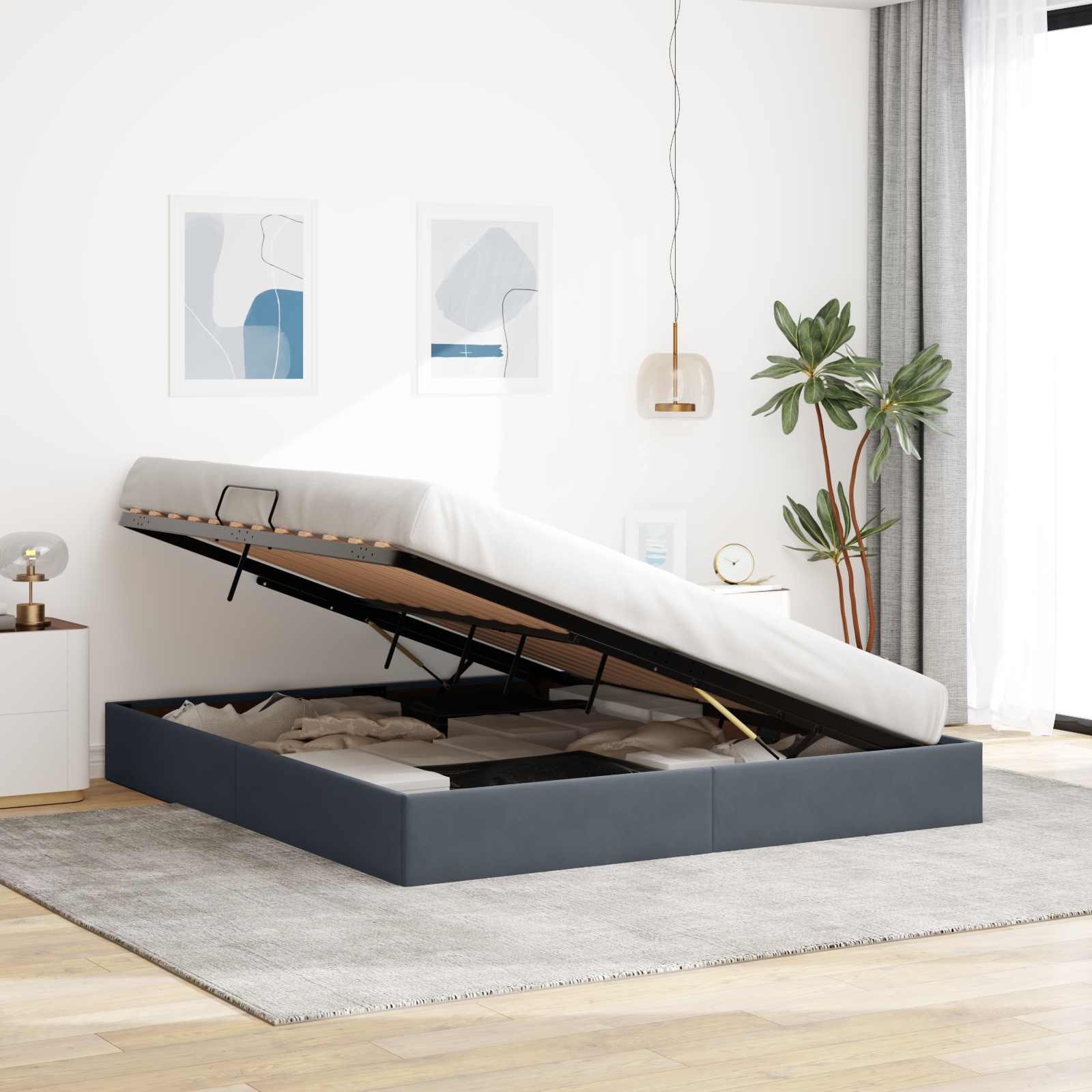 Letto ottomano Grigio Scuro 160 x 200 cm Velluto | homemem39