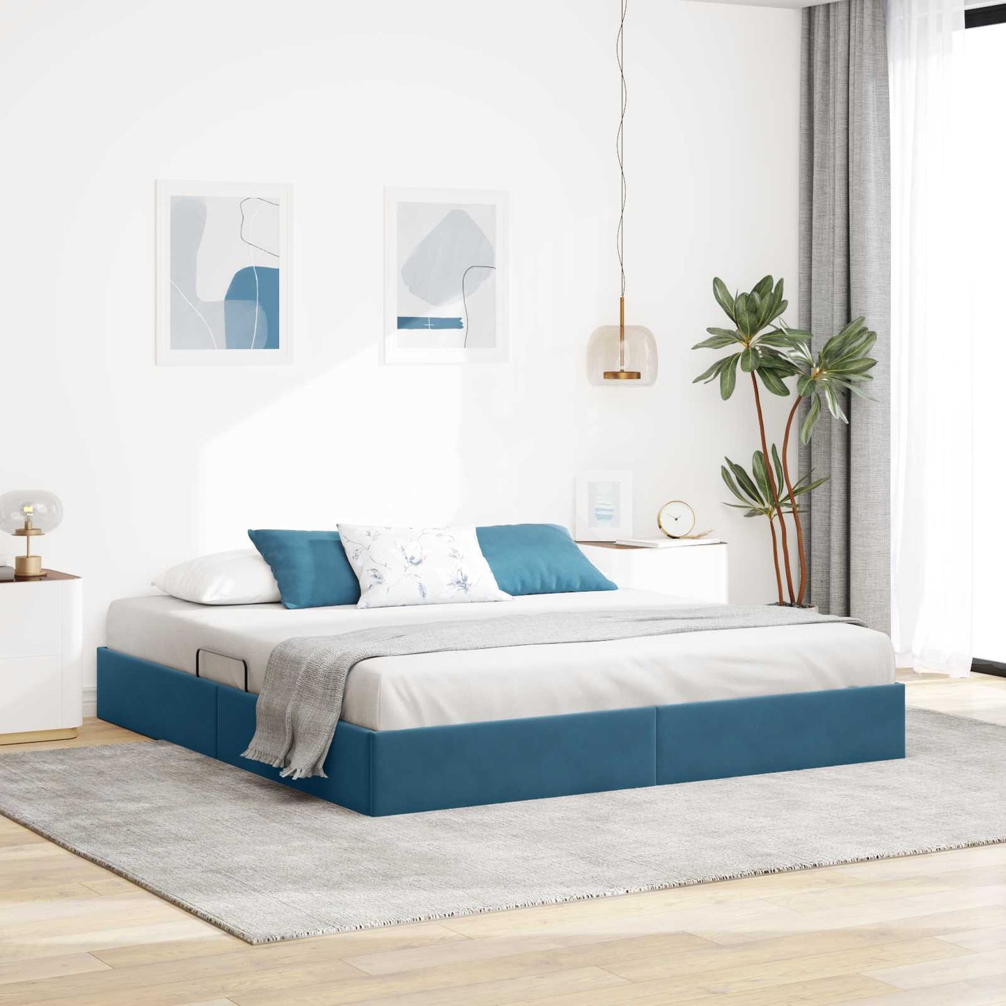 Letto ottomano con archiviazione Blu Scuro 160 x 200 cm Velluto | homemem39