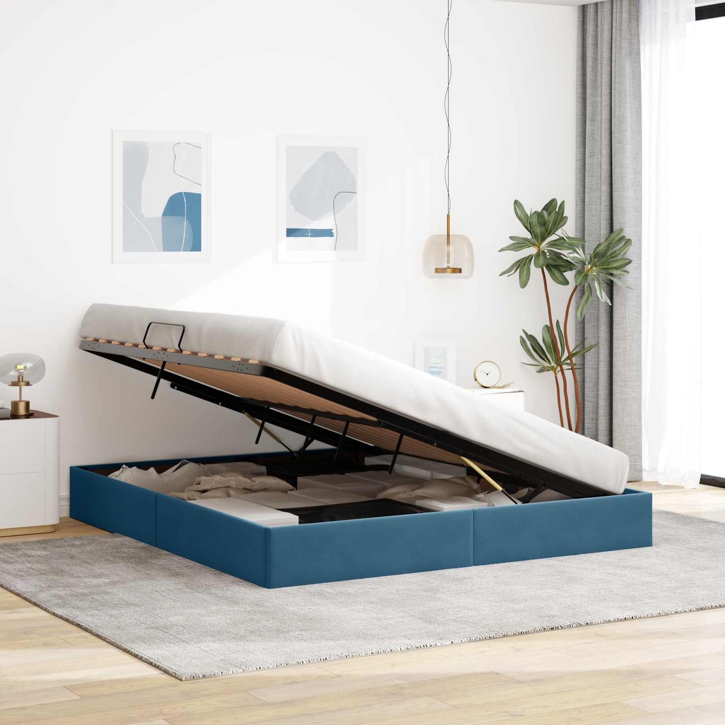 Letto ottomano con archiviazione Blu Scuro 160 x 200 cm Velluto | homemem39