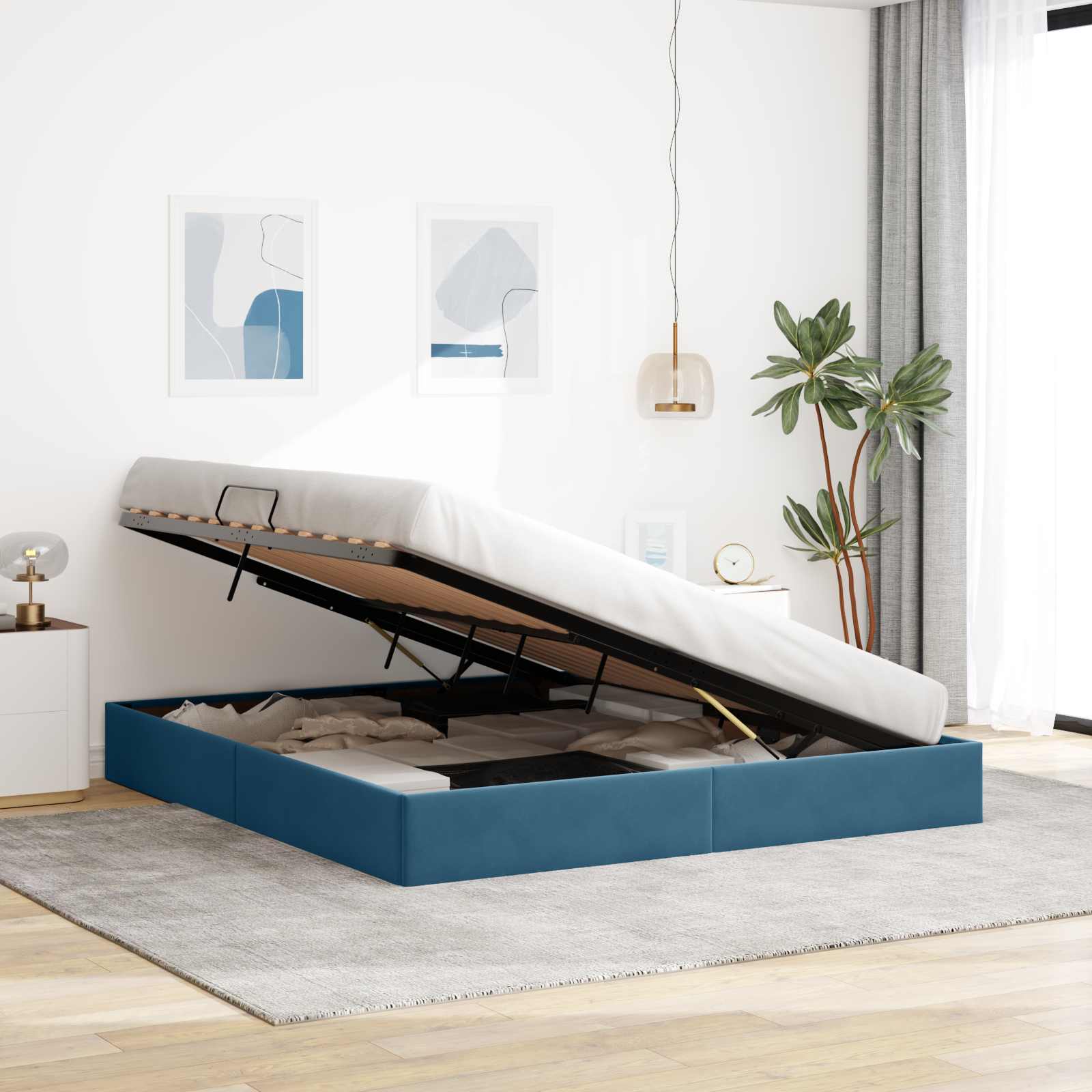 Letto ottomano con archiviazione Blu Scuro 180 x 200 cm Velluto | homemem39