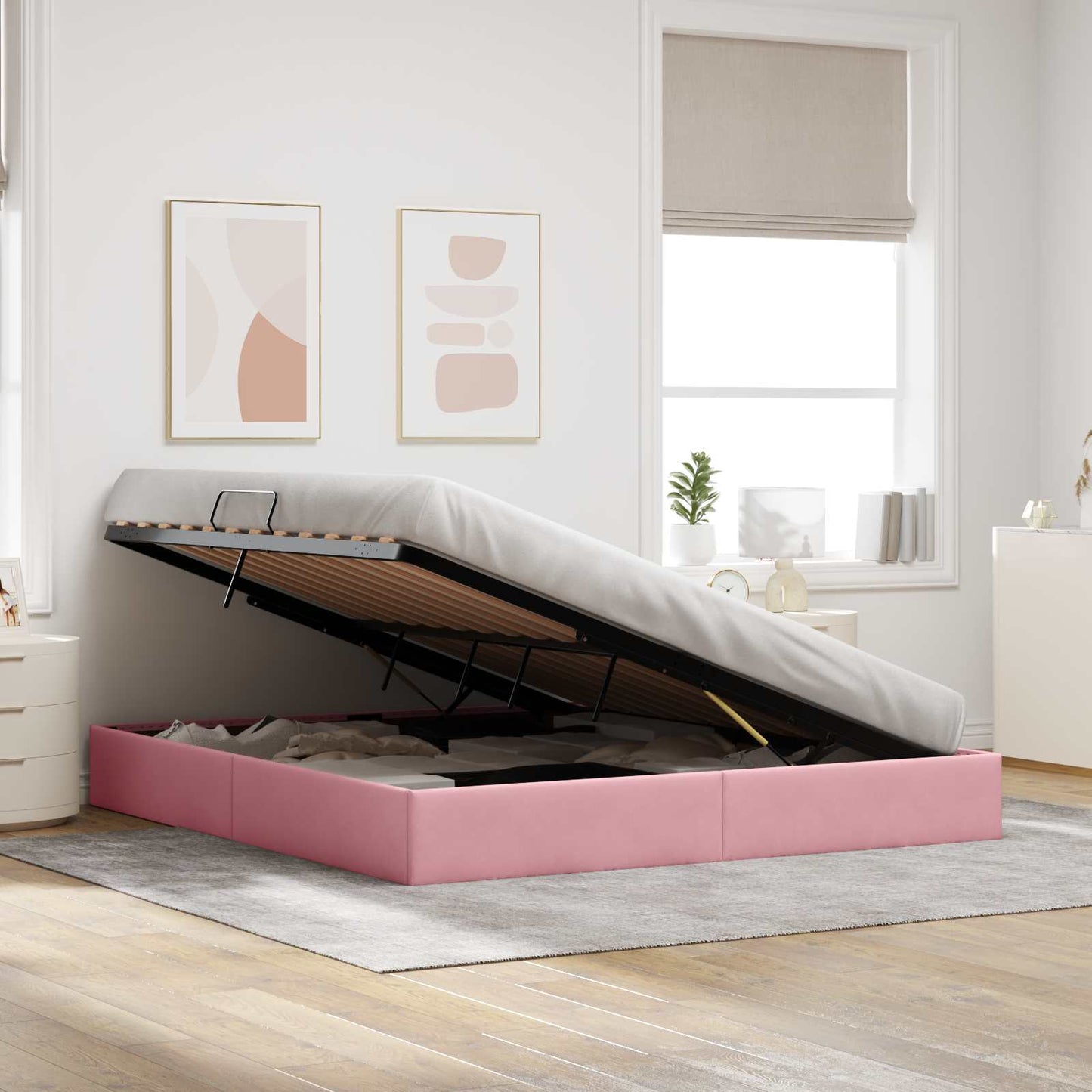 Letto ottomano con archiviazione Rosa 180 x 200 cm Velluto | homemem39