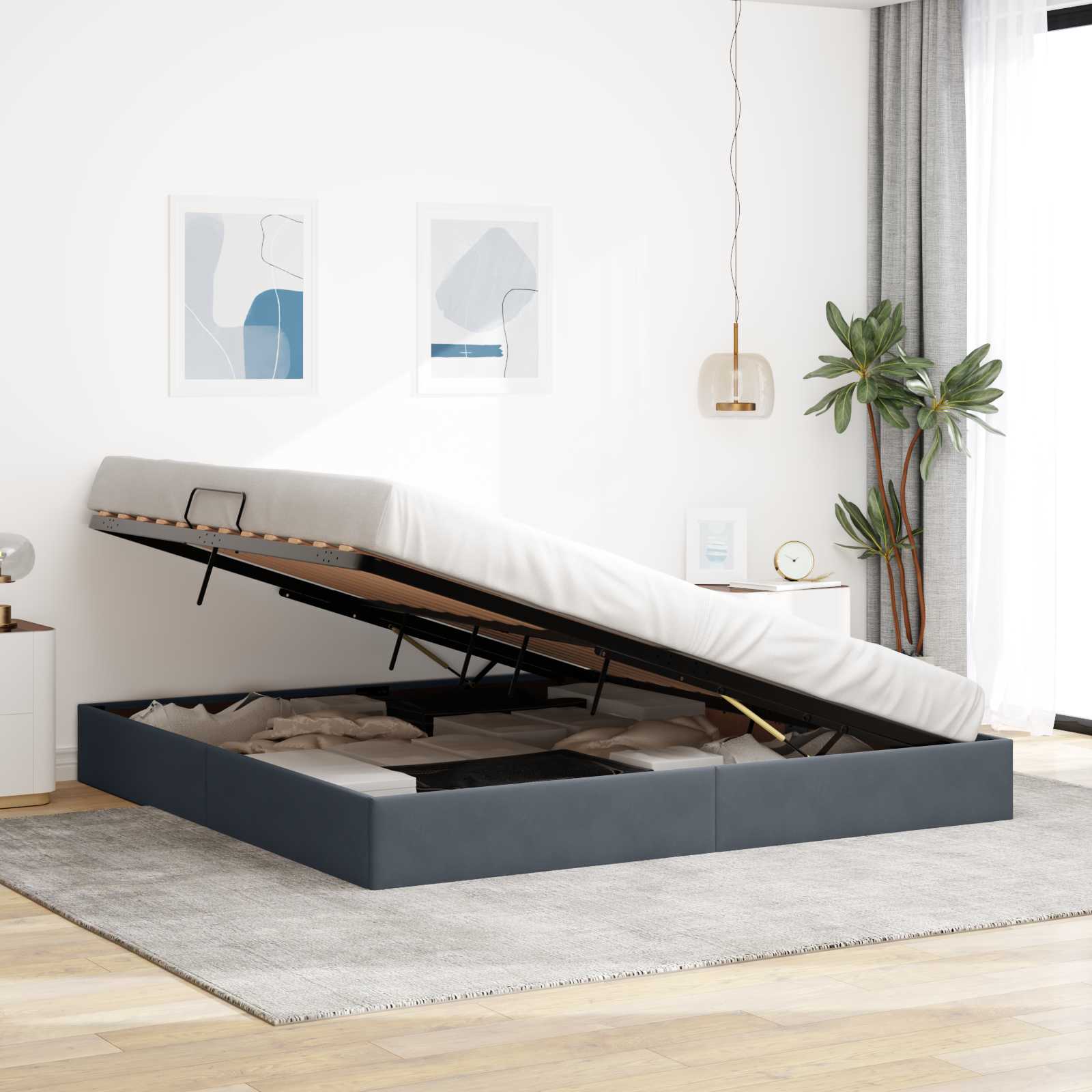Letto ottomano Grigio Scuro 200 x 200 cm Velluto | homemem39