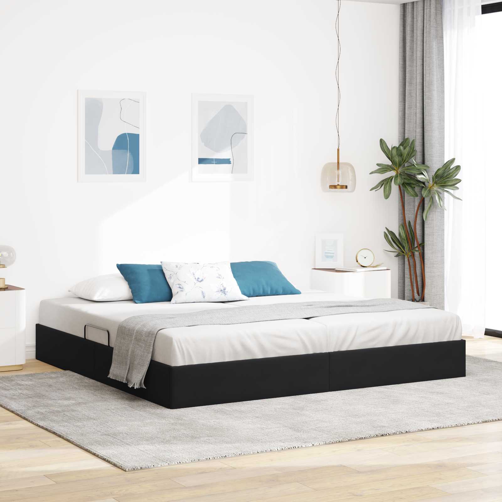 Letto ottomano con archiviazione Nero 200 x 200 cm Velluto | homemem39