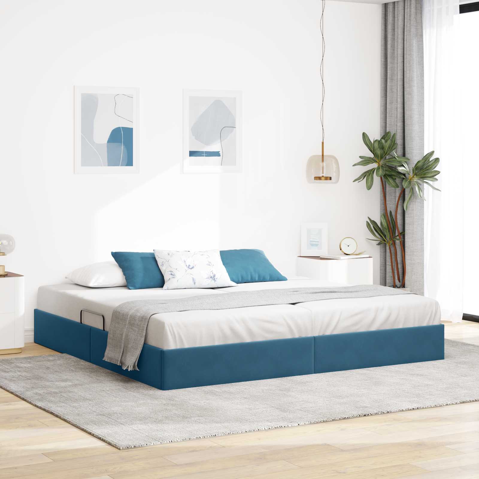 Letto ottomano con archiviazione Blu Scuro 200 x 200 cm Velluto | homemem39