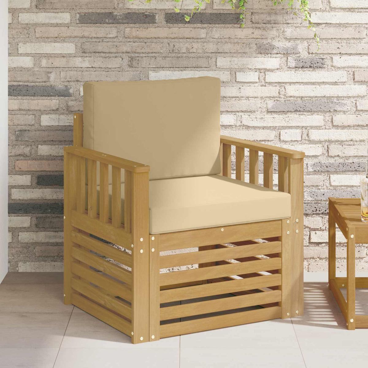 Poggiapiedi da Esterno 2 pz Poliestere Bianco lavato e beige