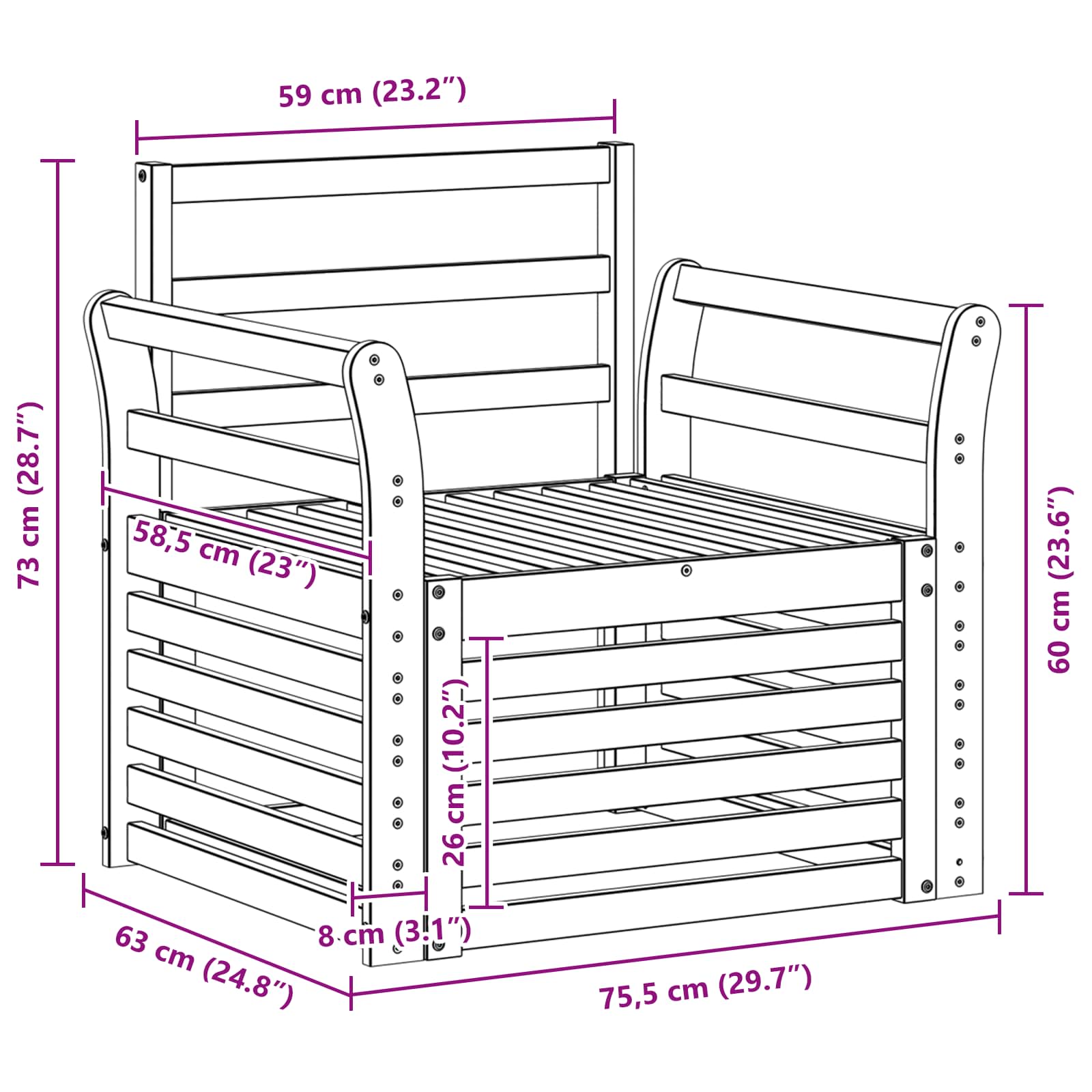 Set di divani da esterno Legno di Acacia Massello Bianco | homemem39