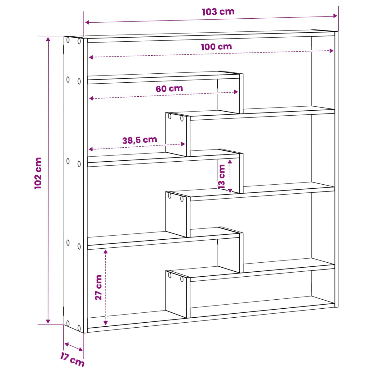 Scaffale da parete Grigio Cemento 103 x 17 x 102 cm | homemem39