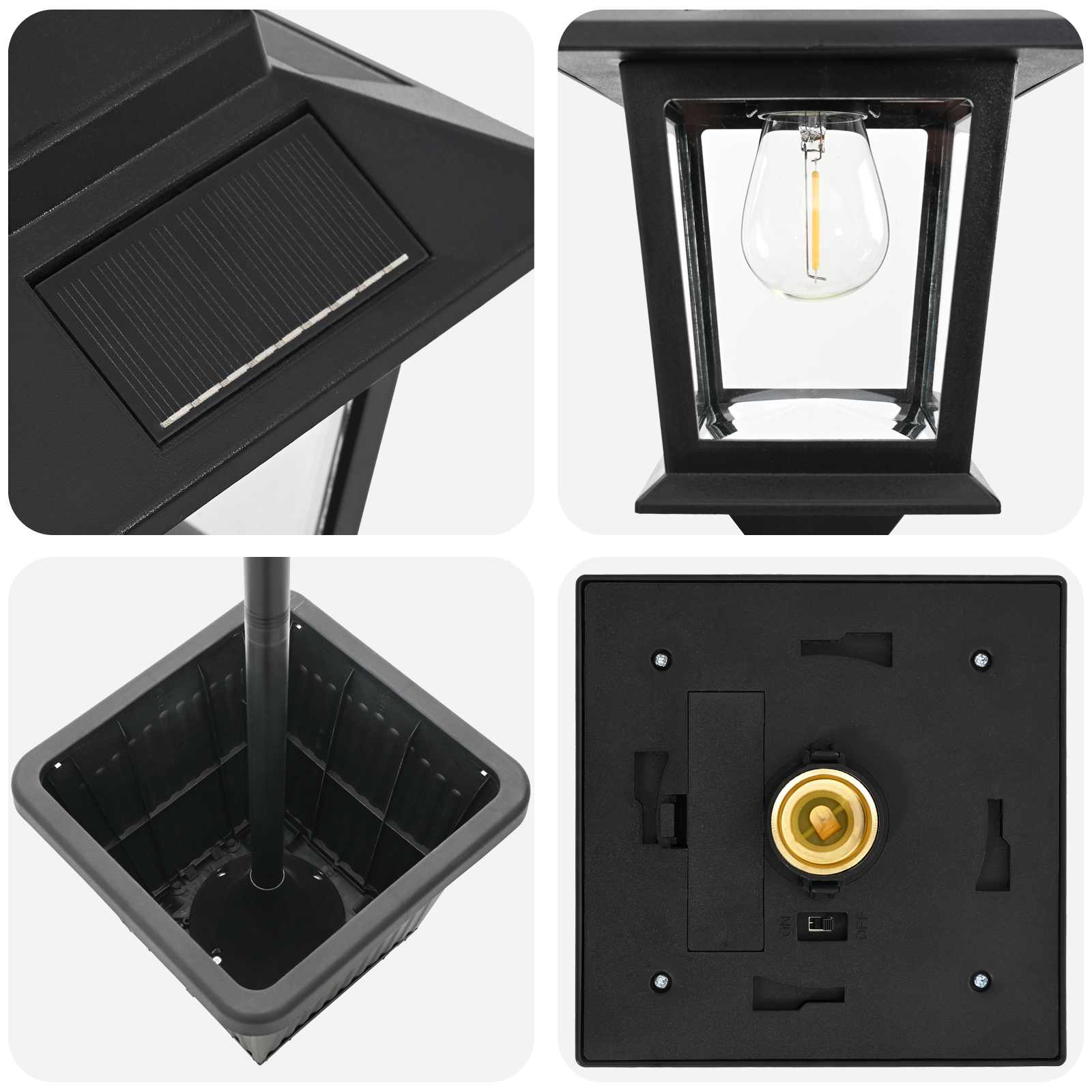 Lampione a 3 teste con vasi with LED Bulb Nero 32 x 32 x 188 cm | homemem39