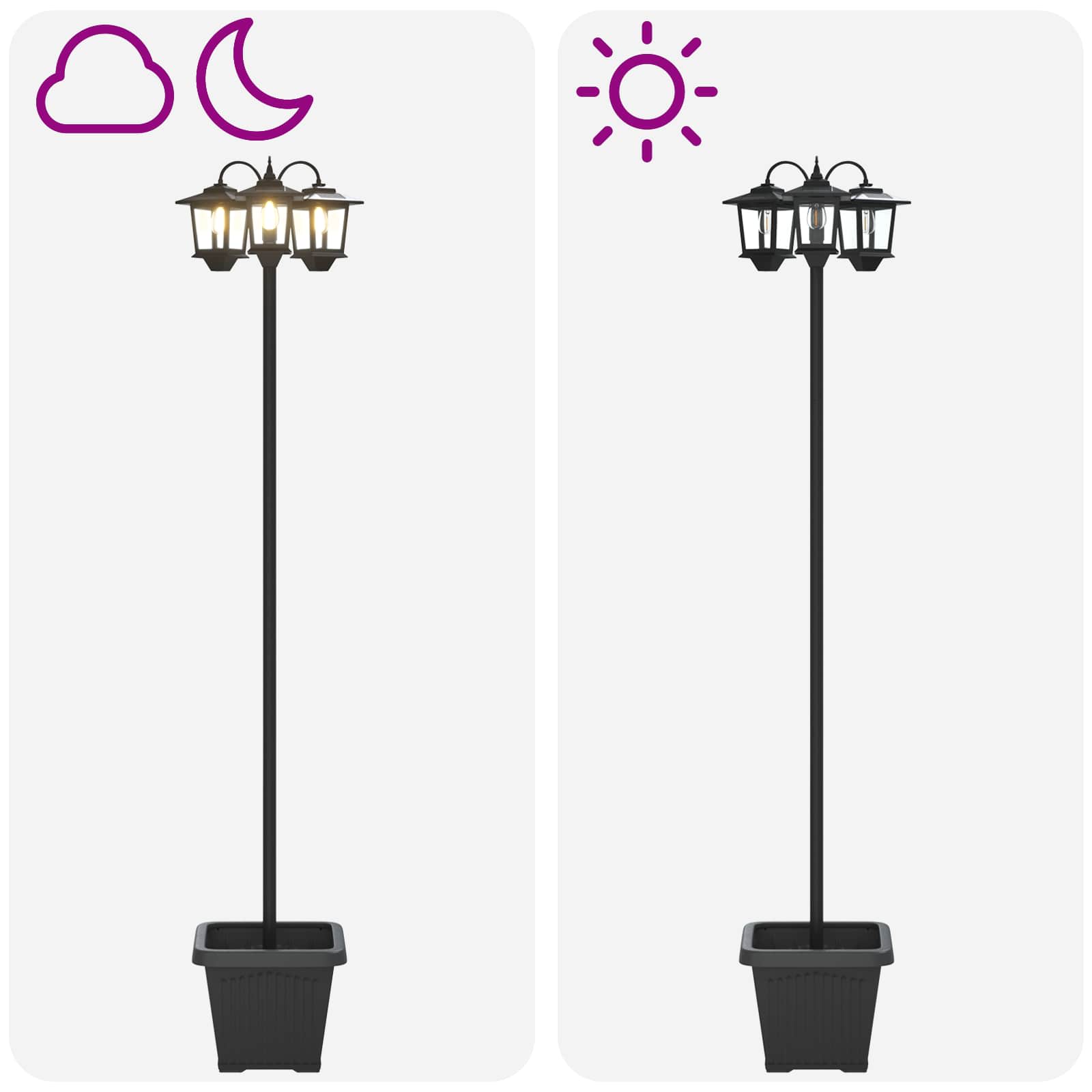 Lampione a 3 teste con vasi with LED Bulb Nero 32 x 32 x 188 cm | homemem39