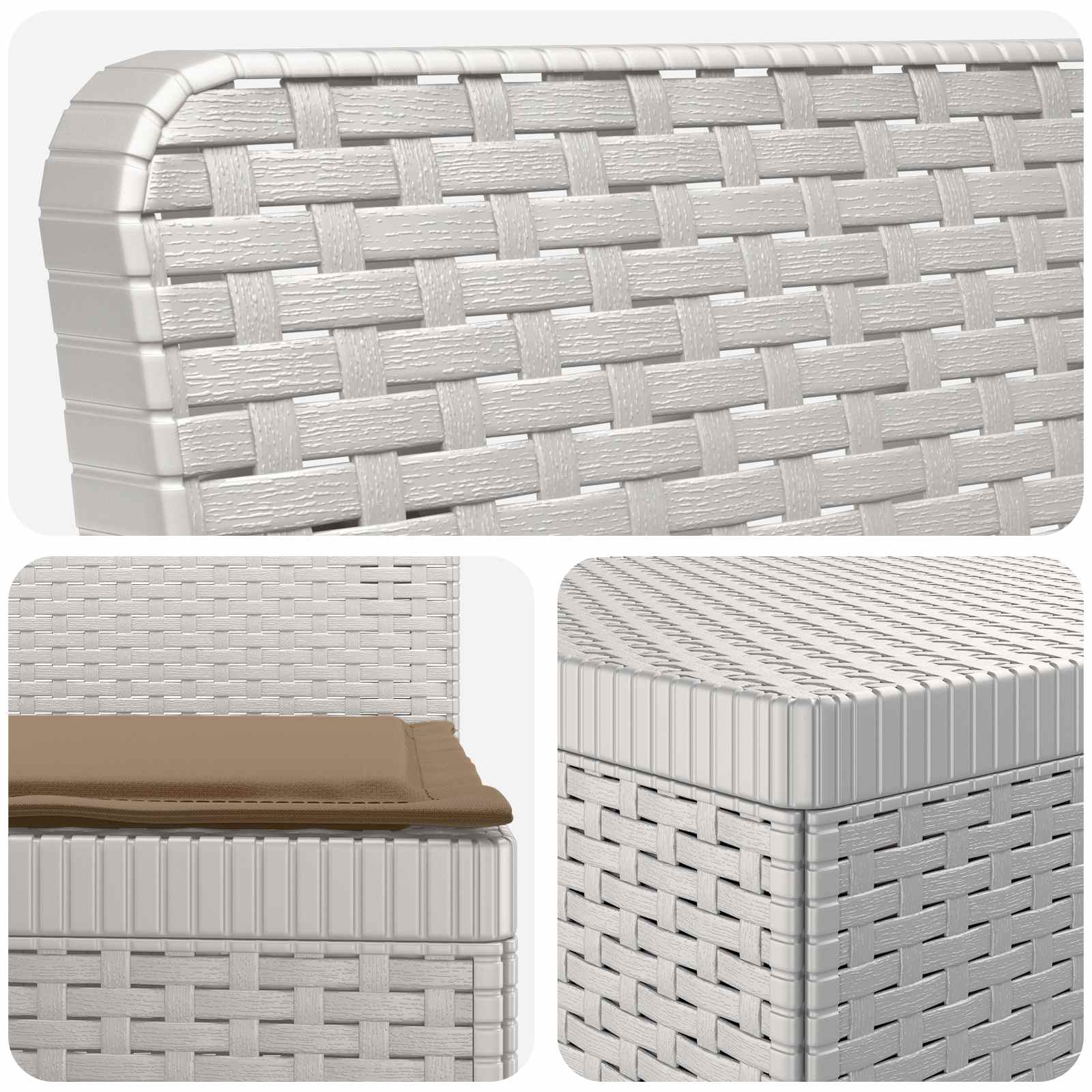 Divano da giardino 3 posti con cuscini in look rattan PP Bianco | homemem39