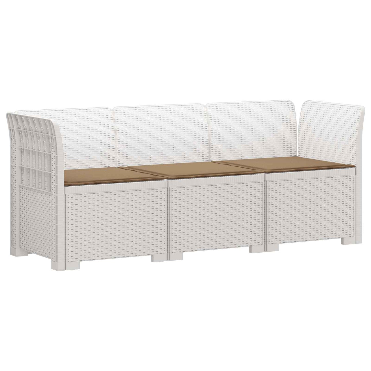 Divano da giardino 3 posti con cuscini in look rattan PP Bianco | homemem39