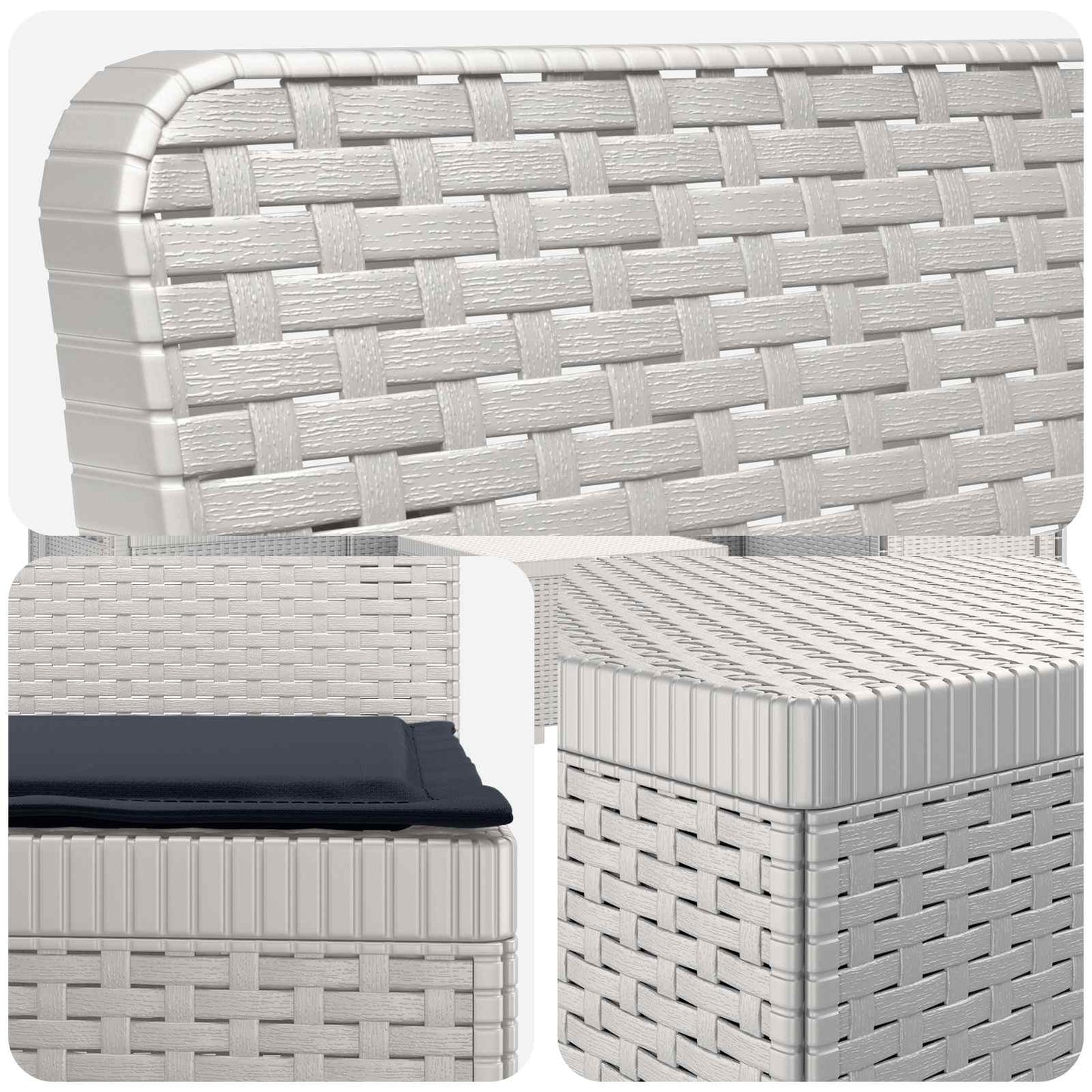Divano da giardino 3 posti con cuscini in look rattan PP Bianco | homemem39