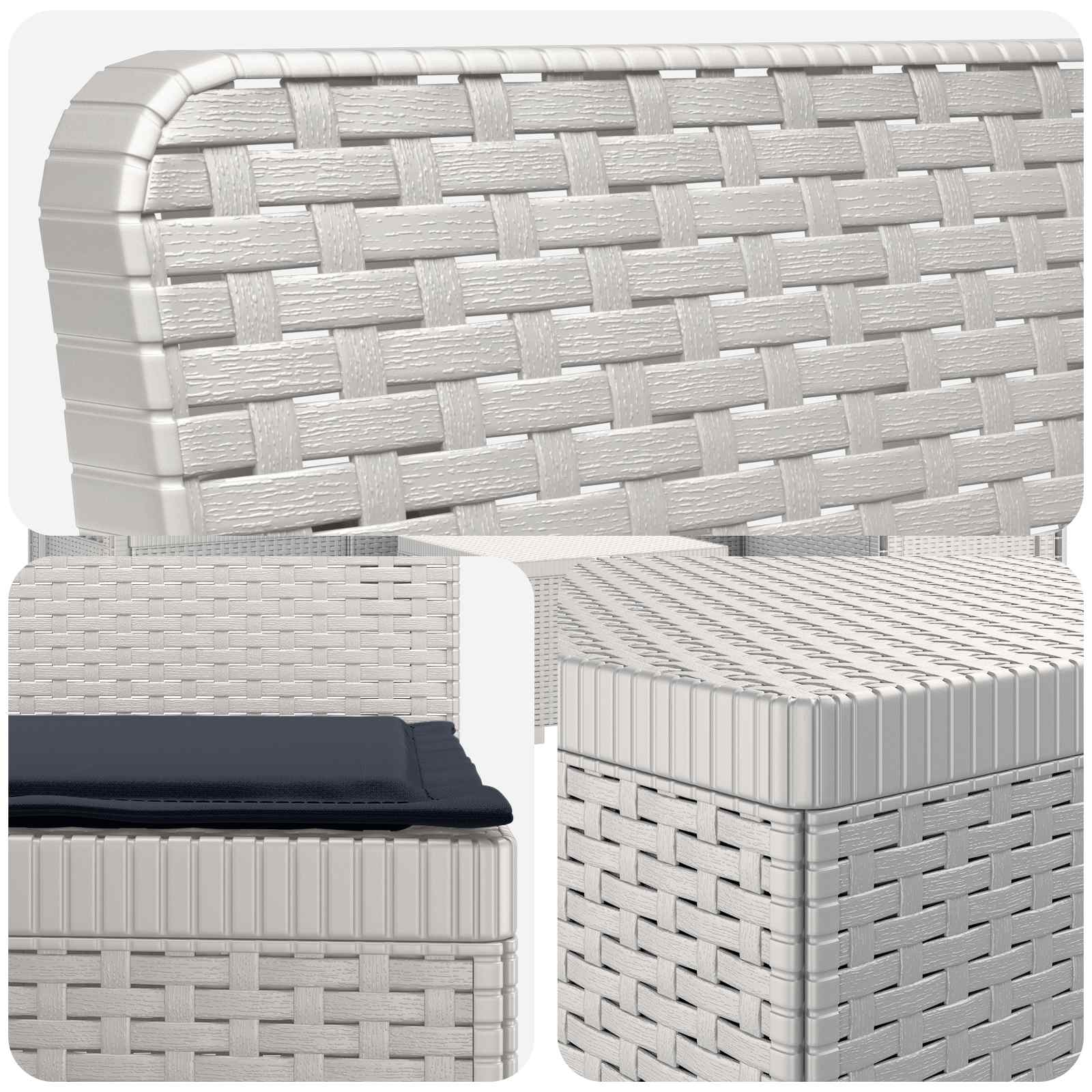 Divano da giardino 3 posti con cuscini in look rattan PP Bianco | homemem39