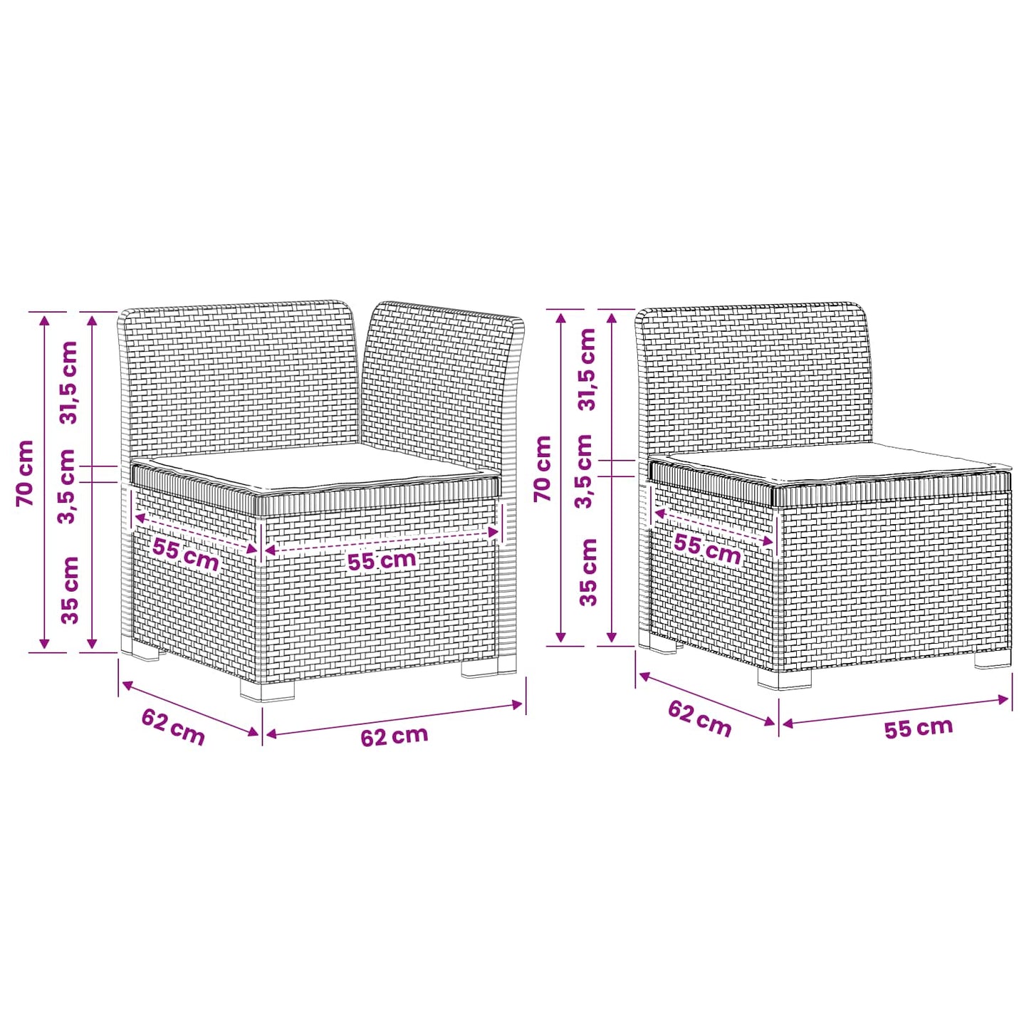 Divano da giardino 3 posti con cuscini in look rattan PP Bianco | homemem39