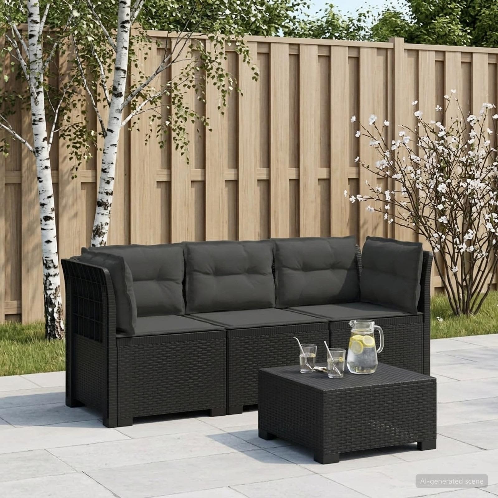 Divano da giardino 3 posti con cuscini in look rattan PP | homemem39