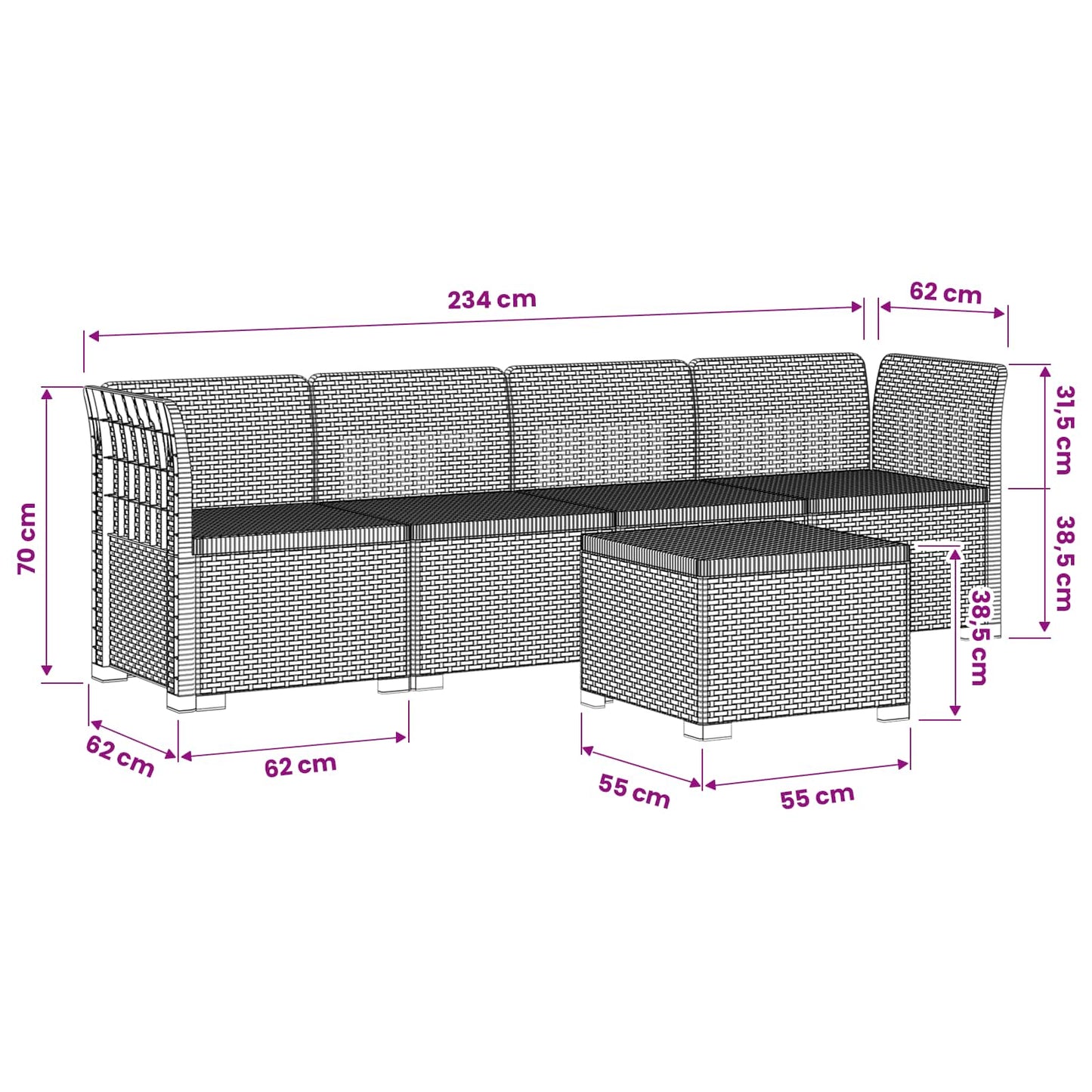 Divano da Giardino a 4 Posti in Stile Rattan PP Antracite | homemem39