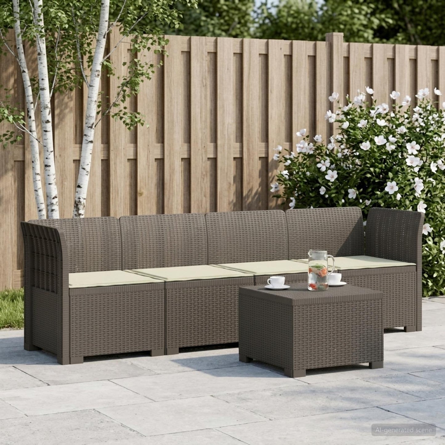Divano da Giardino a 4 Posti con Cuscini in Stile Rattan PP | homemem39