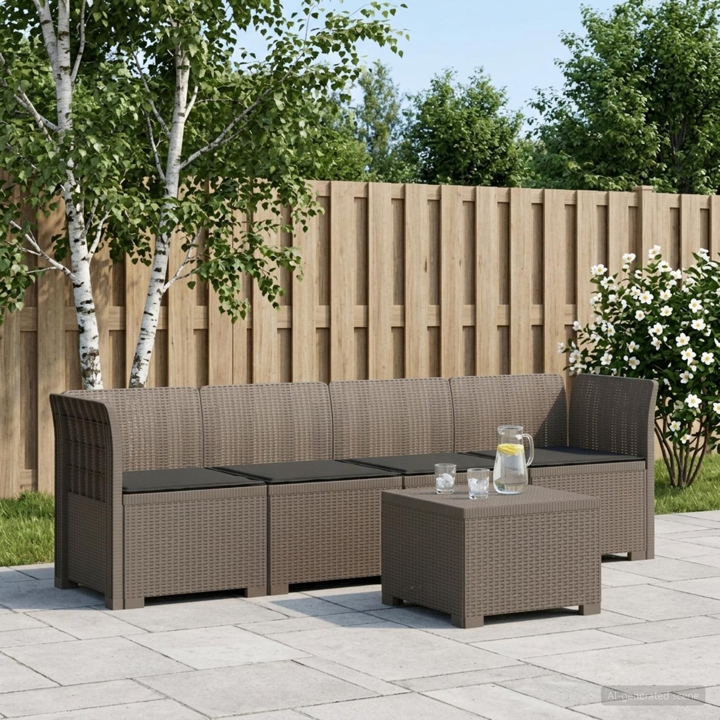 Divano da Giardino a 4 Posti con Cuscini in Stile Rattan PP | homemem39