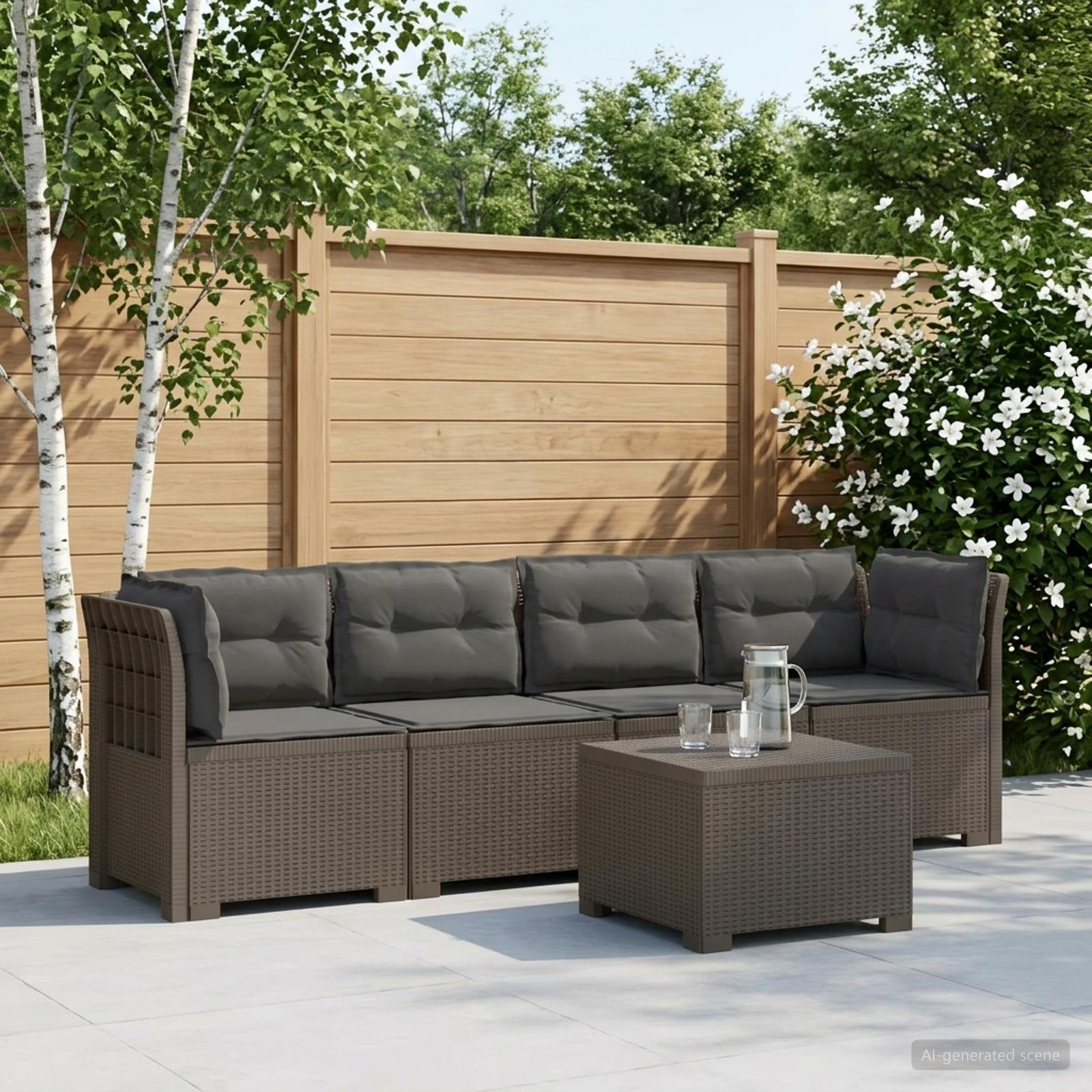 Divano da Giardino a 4 Posti con Cuscini in Stile Rattan PP | homemem39