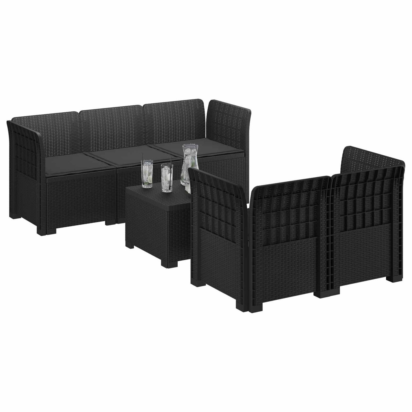 Divano da Giardino 5 Posti con Cuscini Stile Rattan PP | homemem39