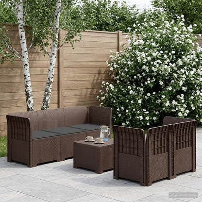 Divano da Giardino 5 Posti con Cuscini Stile Rattan PP Marrone | homemem39