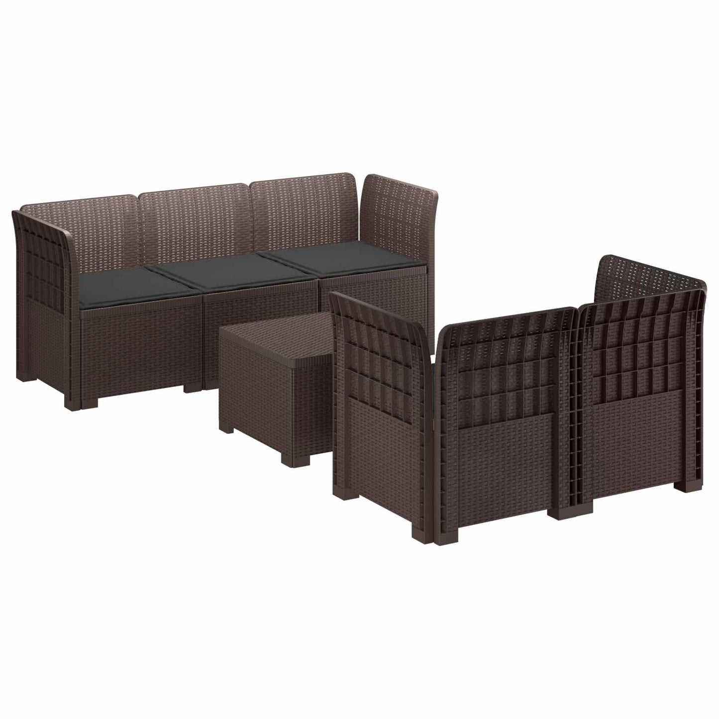 Divano da Giardino 5 Posti con Cuscini Stile Rattan PP Marrone | homemem39
