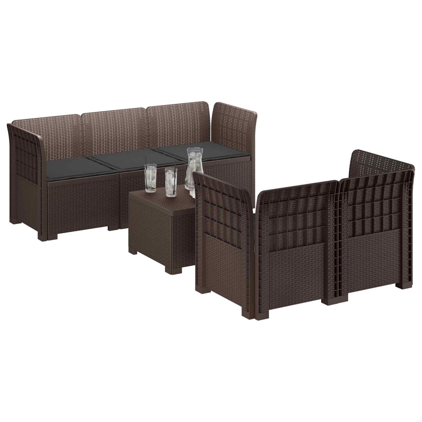 Divano da Giardino 5 Posti con Cuscini Stile Rattan PP Marrone | homemem39