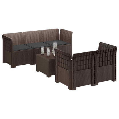Divano da Giardino 5 Posti con Cuscini Stile Rattan PP Marrone | homemem39