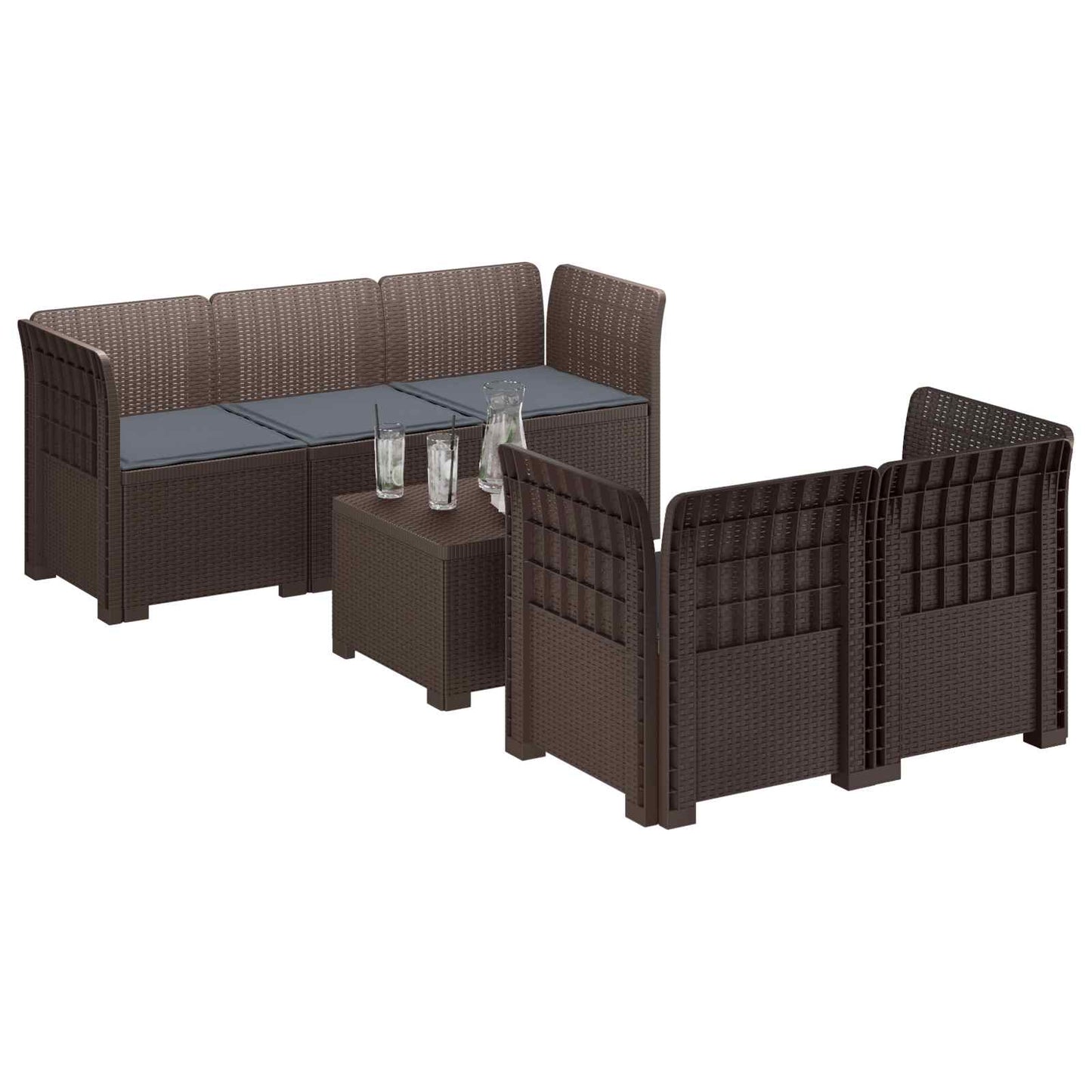 Divano da Giardino 5 Posti con Cuscini Stile Rattan PP Marrone | homemem39