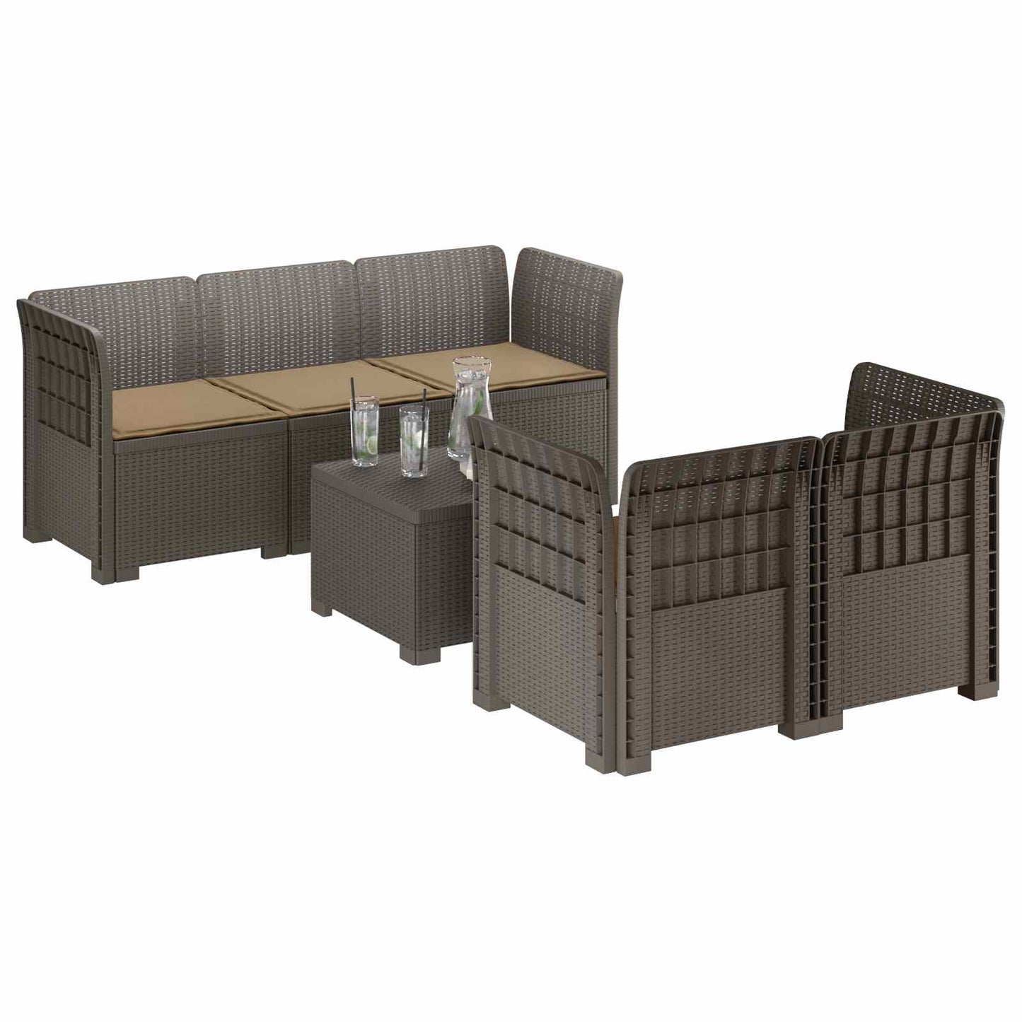 Divano da Giardino 5 Posti con Cuscini Stile Rattan PP | homemem39