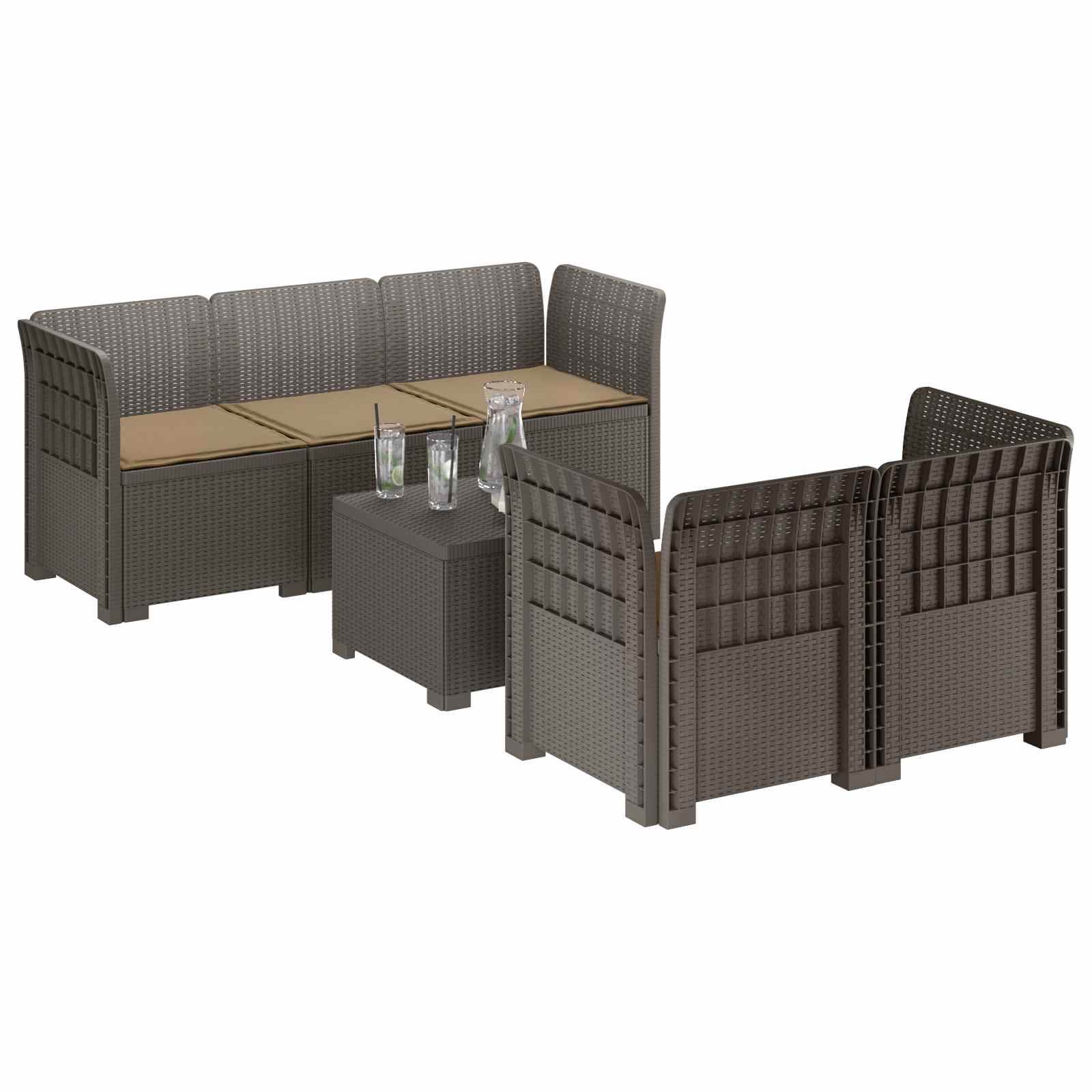 Divano da Giardino 5 Posti con Cuscini Stile Rattan PP | homemem39