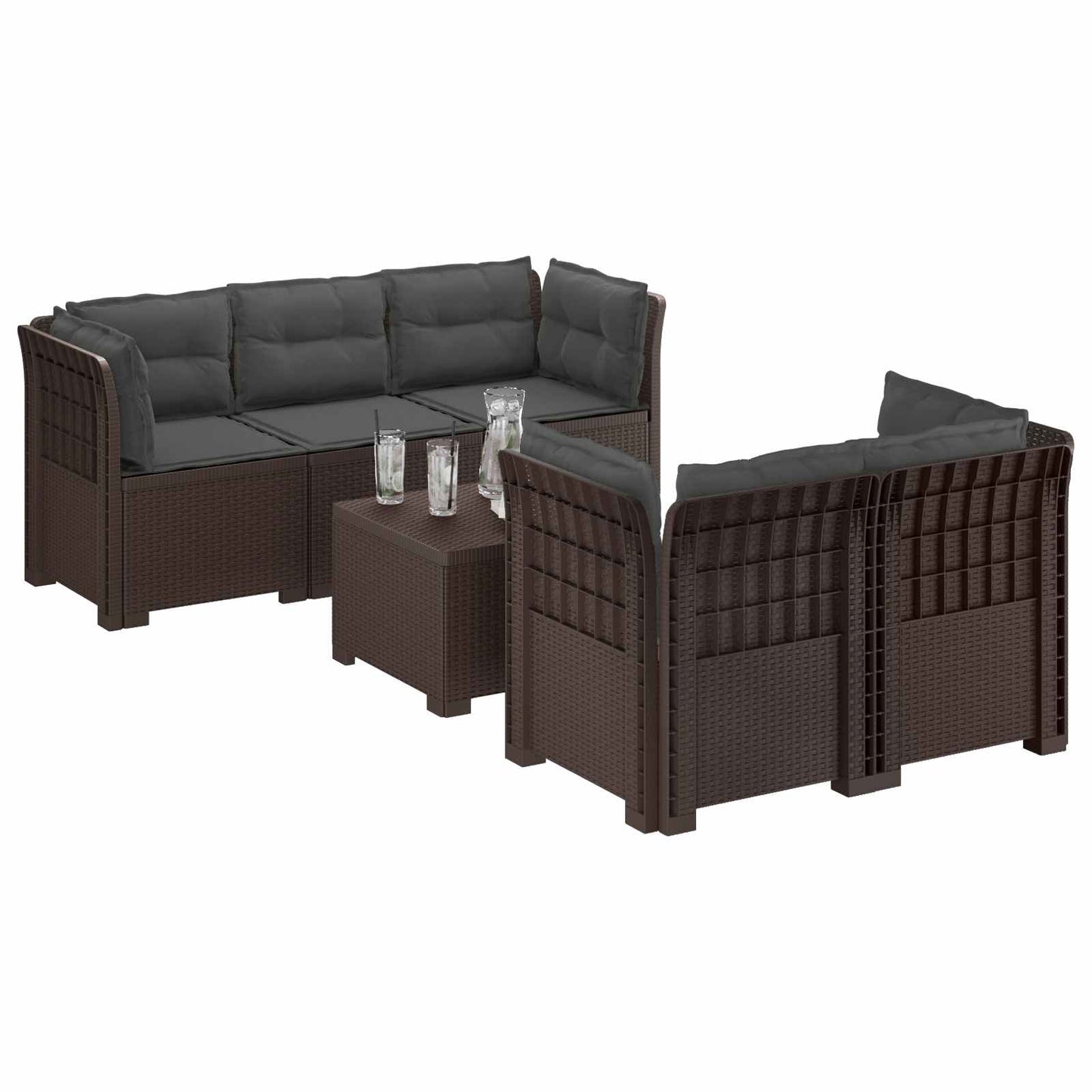 Divano da Giardino 5 Posti con Cuscini Stile Rattan PP Marrone | homemem39
