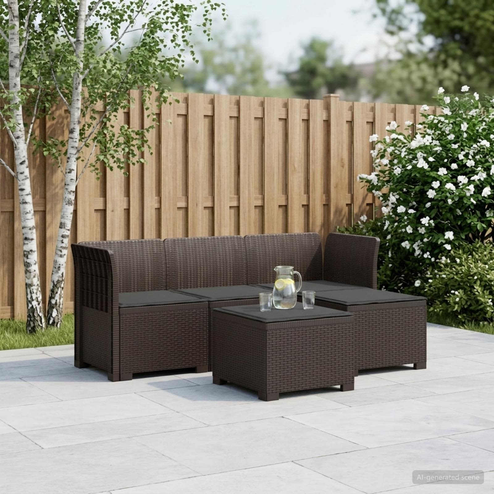 Divano da giardino 4 posti con cuscini aspetto rattan PP | homemem39
