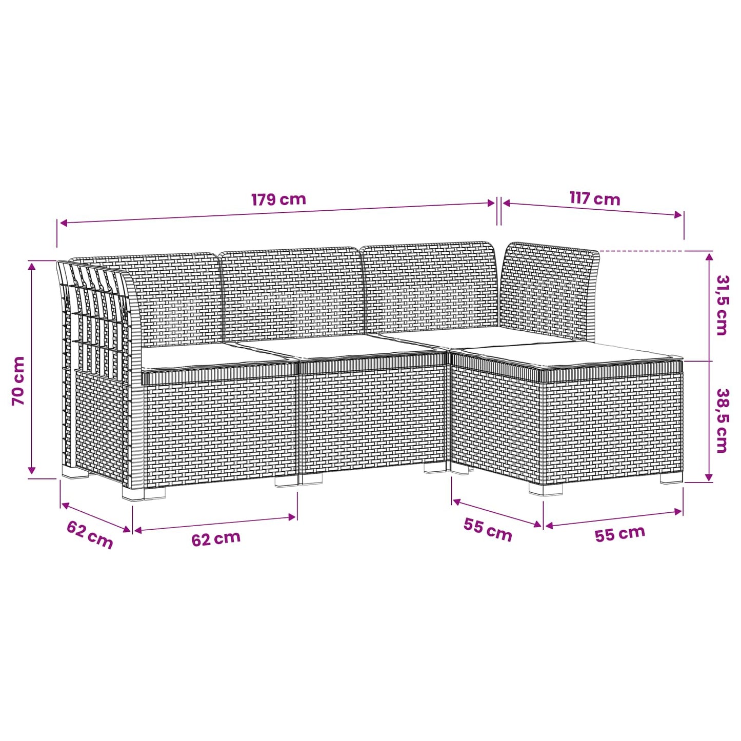 Divano da giardino 4 posti con cuscini aspetto rattan PP | homemem39