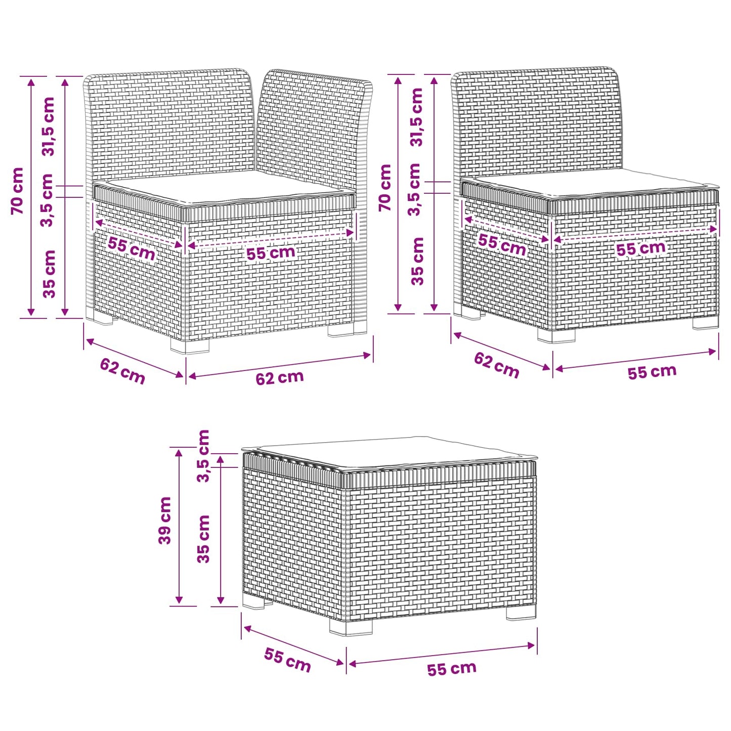 Divano da giardino 4 posti con cuscini aspetto rattan PP | homemem39