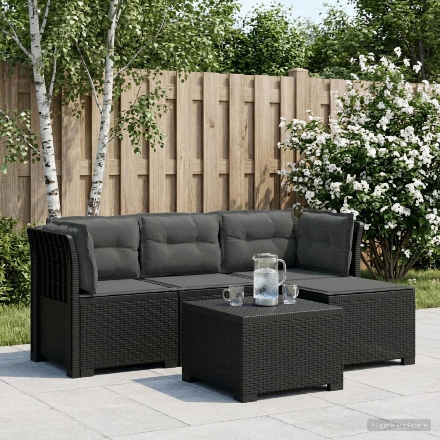 Divano da giardino 4 posti con cuscini aspetto rattan PP | homemem39
