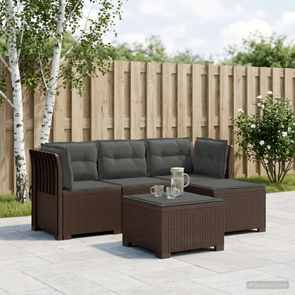 Divano da giardino 4 posti con cuscini aspetto rattan PP | homemem39
