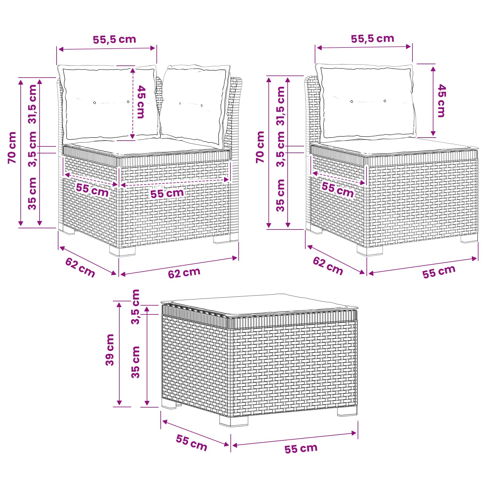 Divano da giardino 4 posti con cuscini aspetto rattan PP | homemem39